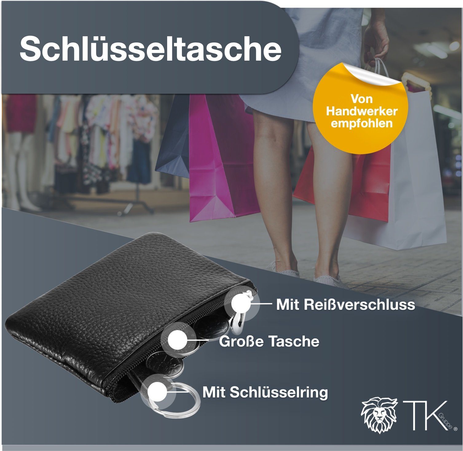 - officegurus® Schlüsseltasche Optik Reißverschluss mit (2-tlg) Leder 2x - schwarz mit Schlüsseltasche