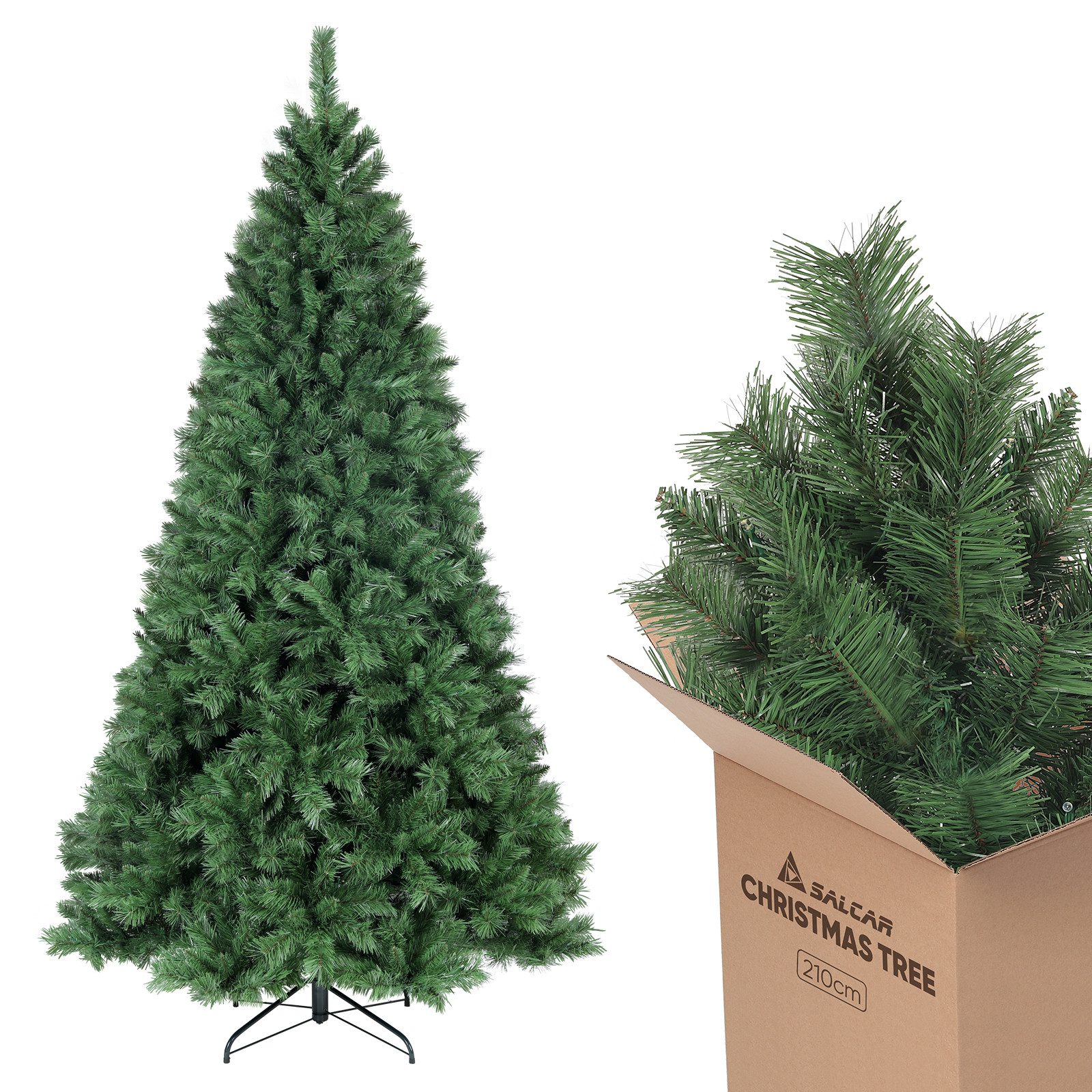 Salcar Künstlicher Weihnachtsbaum PVC Weihnachtsbaum Künstlich Tannenbaum Christbaum mit Metallständer, mit Automatisches Aufklappsystem, 210cm mit 868 Spitzen