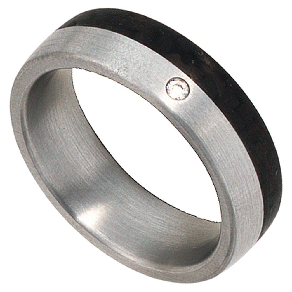 Schmuck Krone Diamantring Partnerring Ring mit Diamant Brillant Edelstahl  mit Carbon Unisex