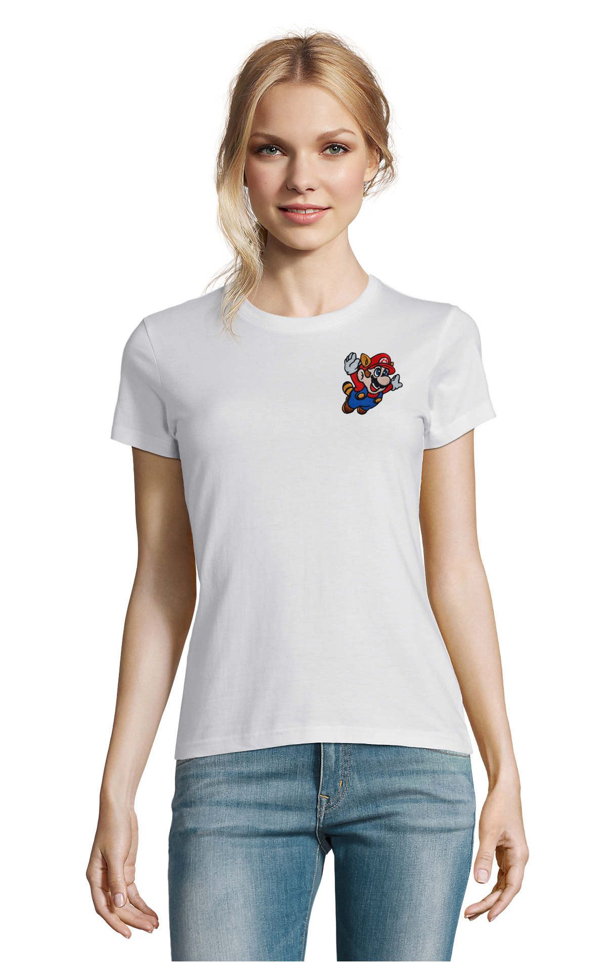 Blondie & Brownie T-Shirt MarioFlighPatch Damen Gamer Shirt Rundhals Retro Casual Tee (Einzelartikel, Einzelshirt) MarioPixelJump Damen Streetwearshirt