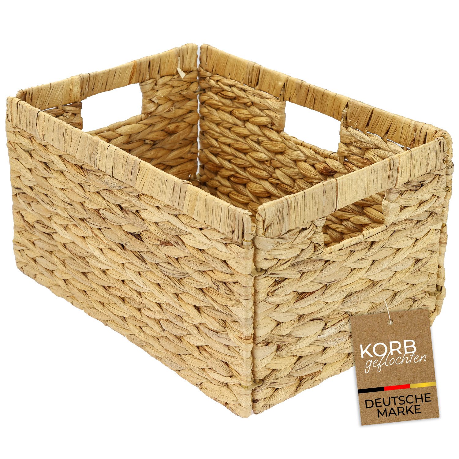HMF Regalkorb Aufbewahrungskorb passend für BILLY Regal, Korb, geflochten aus Wasserhyazinthe mit drei Griffen, 35 x 25 x 20 cm