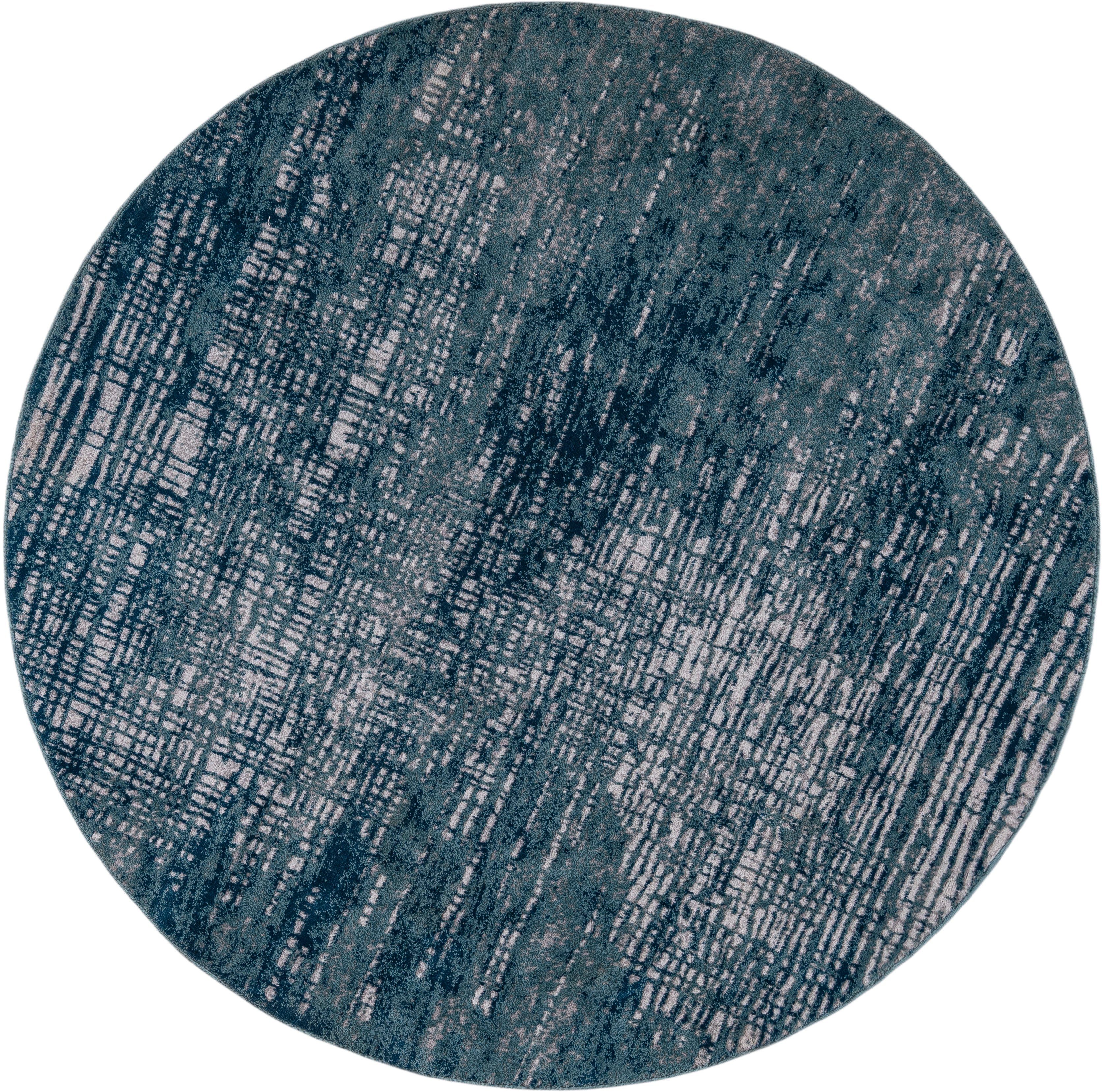 Ariano, Höhe: dezenter mm, affaire, Hoch-Tief-Struktur, 12 Glanz, Teppich blue rund, Home Schrumpf-Carving-Effekt Vintage,