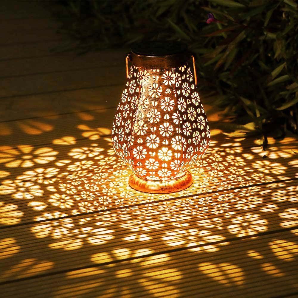MUPOO LED Gartenleuchte LED Solarlampen für Außen Hängend, 1 Stück, solarlampen für außen metall, laterne für draußen wetterfest, Sechseckige Laterne