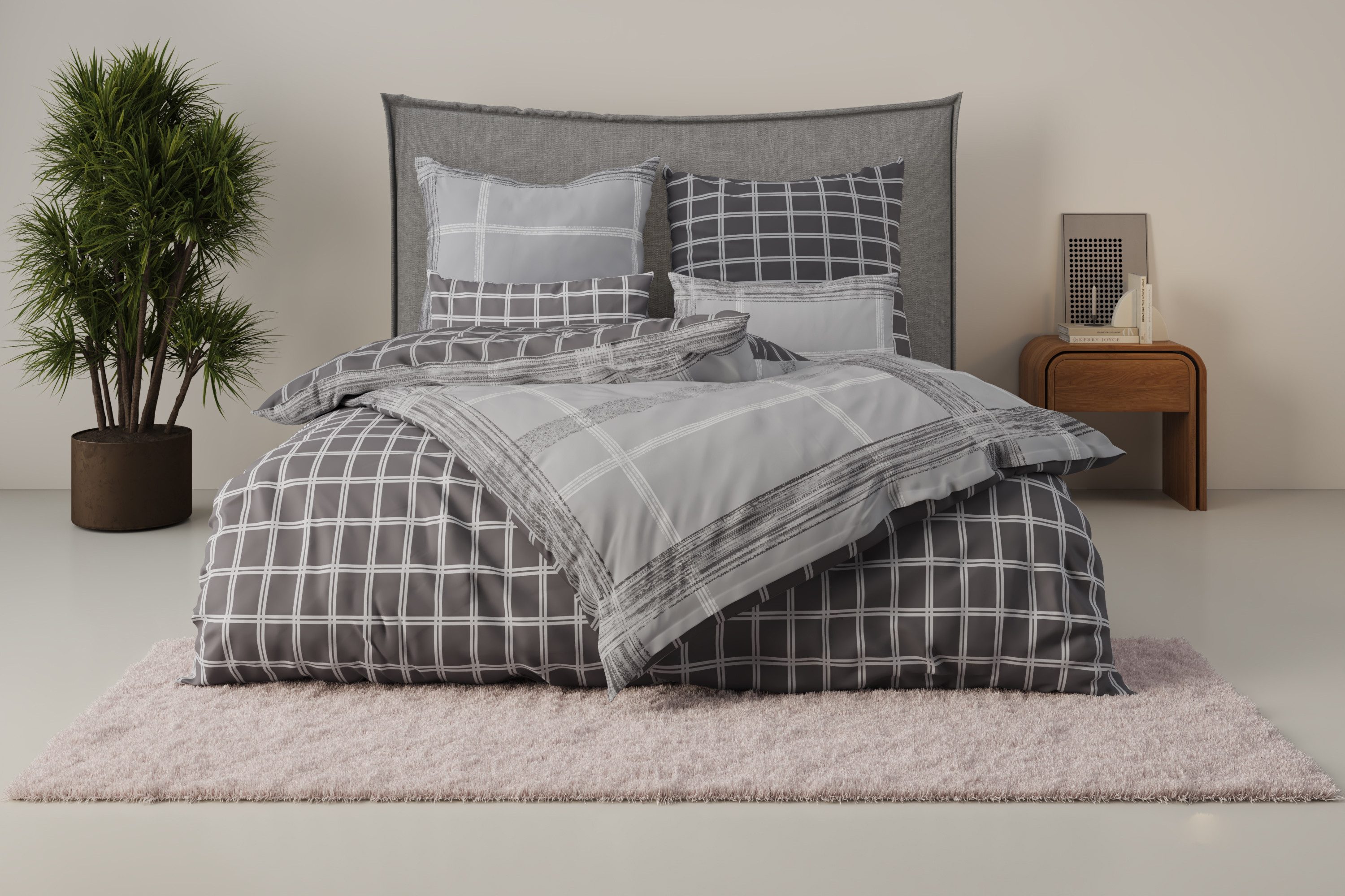Bruno Banani Wendebettwäsche Tova, Renforcé, 2 teilig, in Gr. 135x200 oder 155x220 cm, 100% Baumwolle, Karo-Design