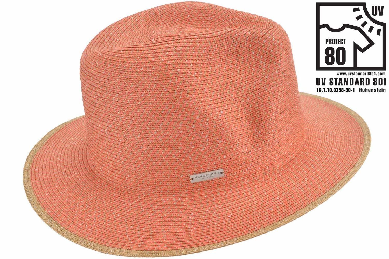 80 aus Strohhut Fedora Borte UV-Schutz Rollbarer 3284-terracotta/nuss mit Seeberger