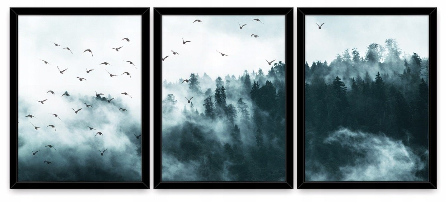 cm Wallarena (3er, Set 30x40 Kunstdruck Wandbilder 3er Wandbild 3 Teilig Nebel Bilder Rahmen 3 Poster Mit WohnzimmerW, im St), 3 Wald SET x