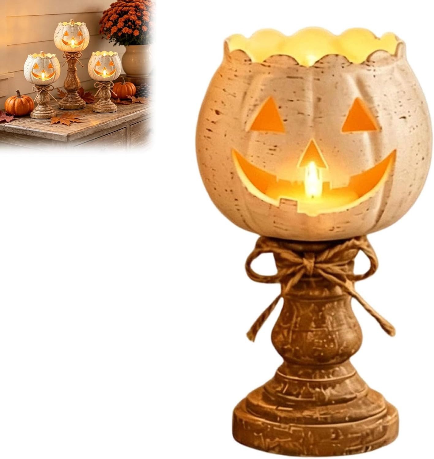 Sorvyzxn Kerzenhalter Halloween Kerzenständer Vintage-Kürbis-Laternen-Design, Vintage Kürbis Laternen,Kerzendekorations
