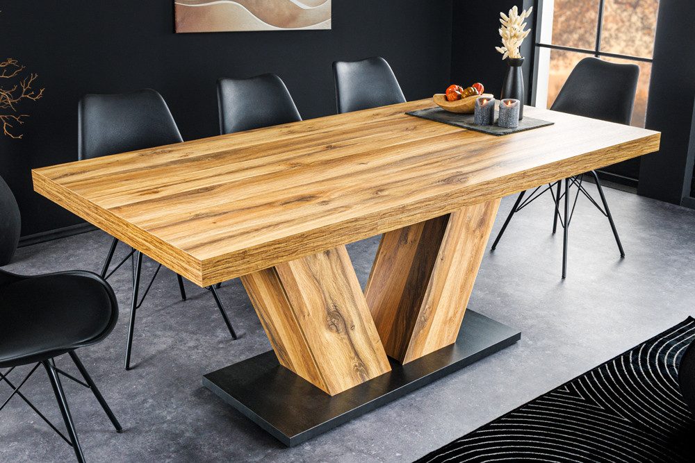 riess-ambiente Esstisch MONTREAL 180-280cm natur - Eiche-Design, ausziehbar, V-Gestell (Einzelartikel, 1-St), Industrial Look für Esszimmer & Konferenzraum – ideal bis 12 Personen