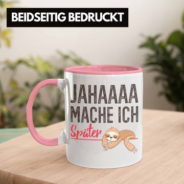 Trendation Tasse Trendation - Faultier Tasse Jahaaa Mache Ich Später Lustige Kaffeetasse mit Spruch Geburtstag Kinder Frauen Männer Kollegin