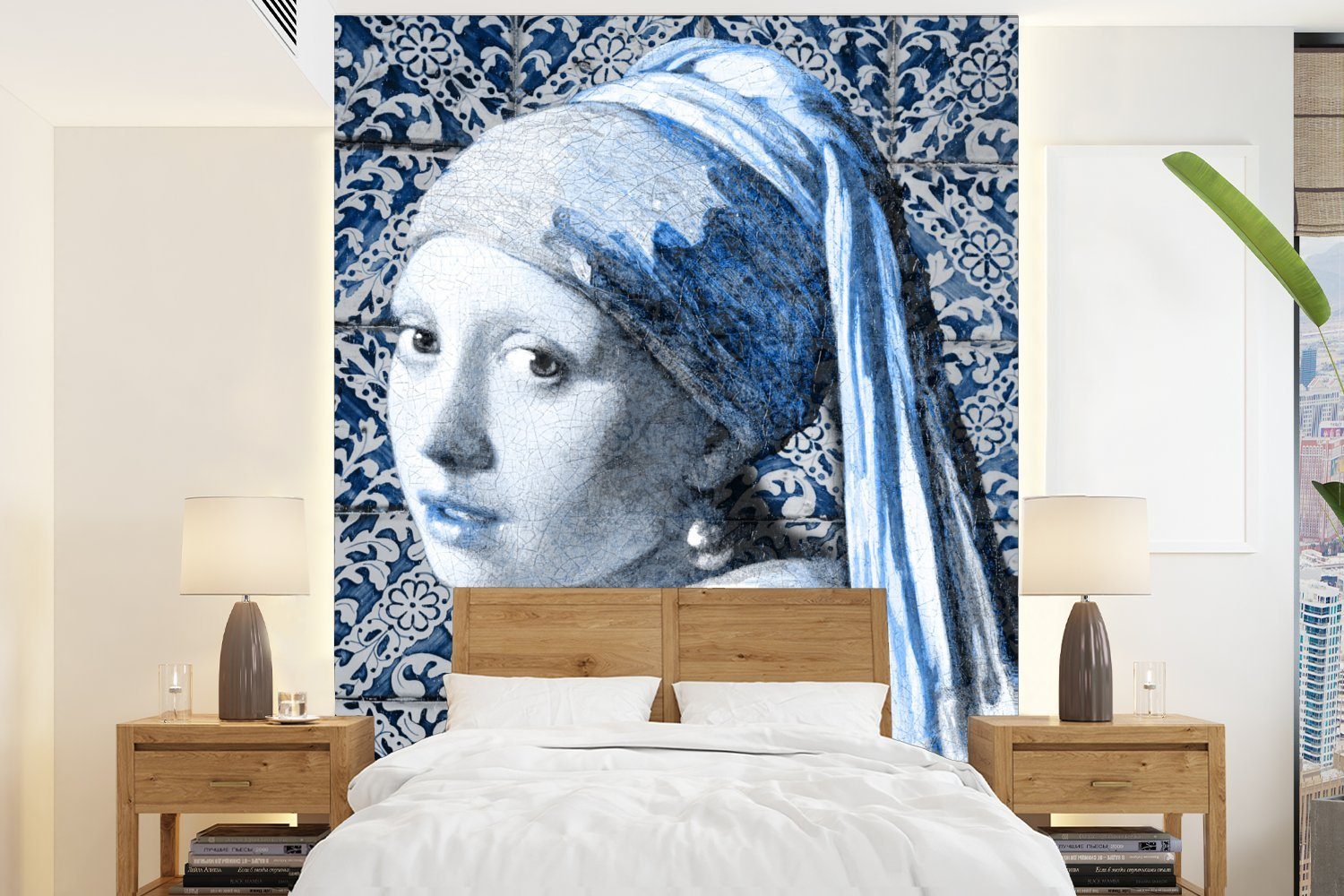 Montagefertig Blau - Tapete - Alte (4 Wandtapete für Vinyl Fototapete MuchoWow Mädchen bedruckt, Matt, Delfter Wohnzimmer, Meister, Perlenohrring St), mit einem
