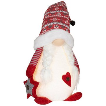 Christmas Paradise Weihnachtsfigur XL Wichtel 42cm (67cm) mit Beleuchtung (Dekofiguren, 2 St., im Set), LED Gnom Pärchen, 2 Designs Mann und Frau, Weihnachtsdeko Rot-Weiß