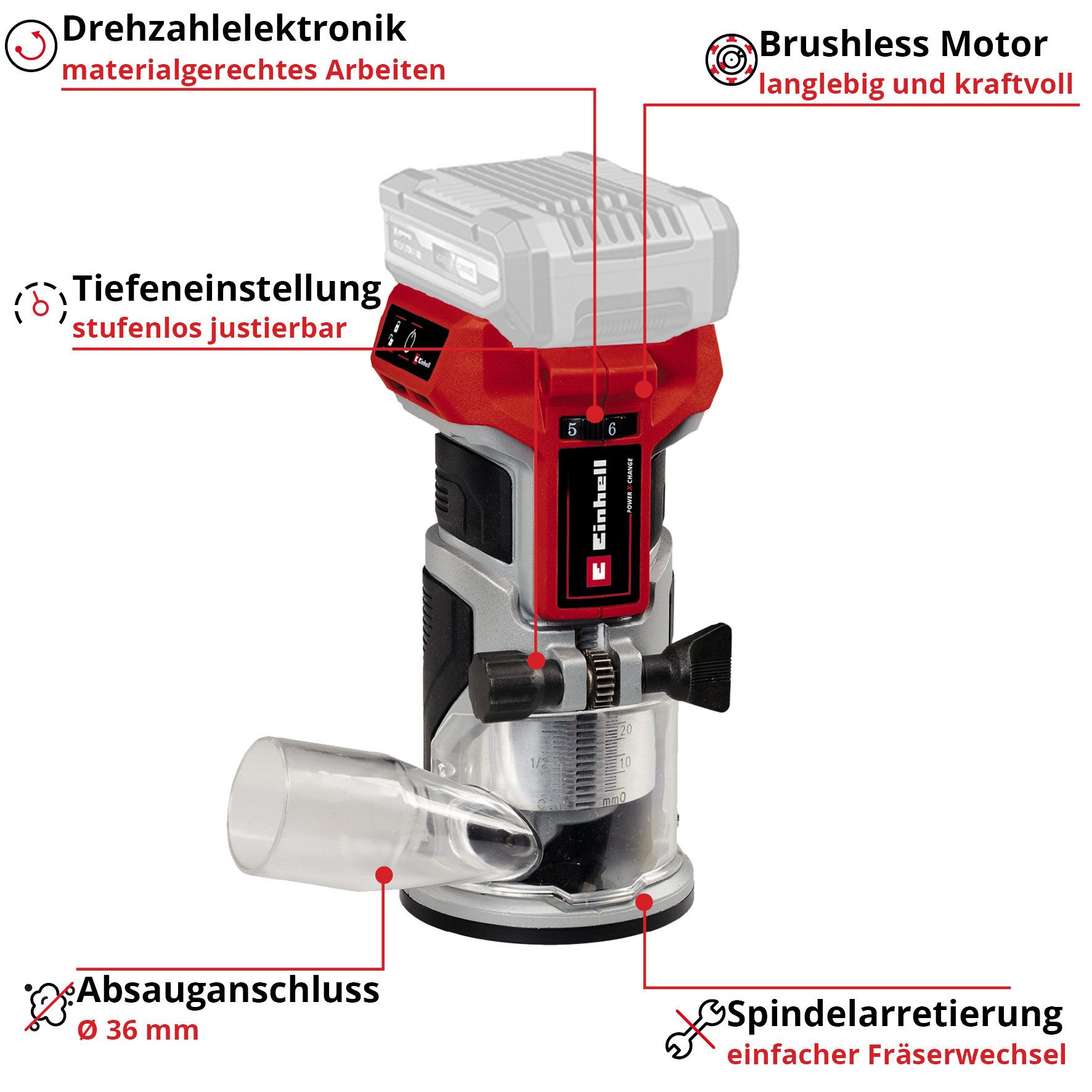 Einhell Akku-Fräse TP-ET 18 Li BL - Solo, Kantenfräse ohne Akku und Ladegerät