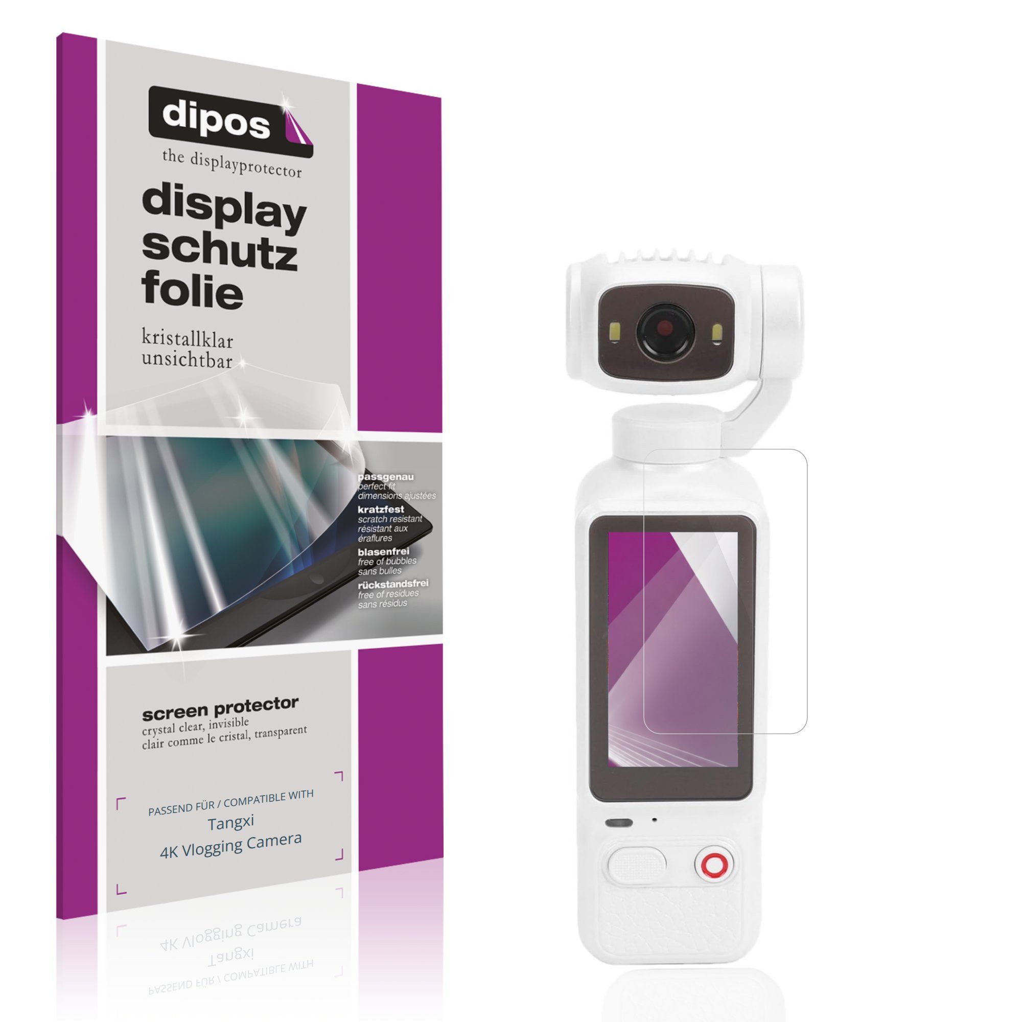 dipos Displayschutzfolie Schutzfolie für Tangxi 4K Vlogging Camera, 4 Stück, Displayschutz Schutz Folie Made in Germany