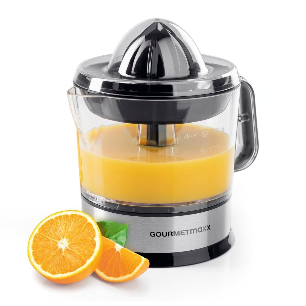 GOURMETmaxx Zitruspresse Elektrische Zitruspresse Für bis zu 700 ml Saft, 40 W, 2 Pressaufsätze für frisch-gepressten Saft aus Orangen,Grapefruits etc
