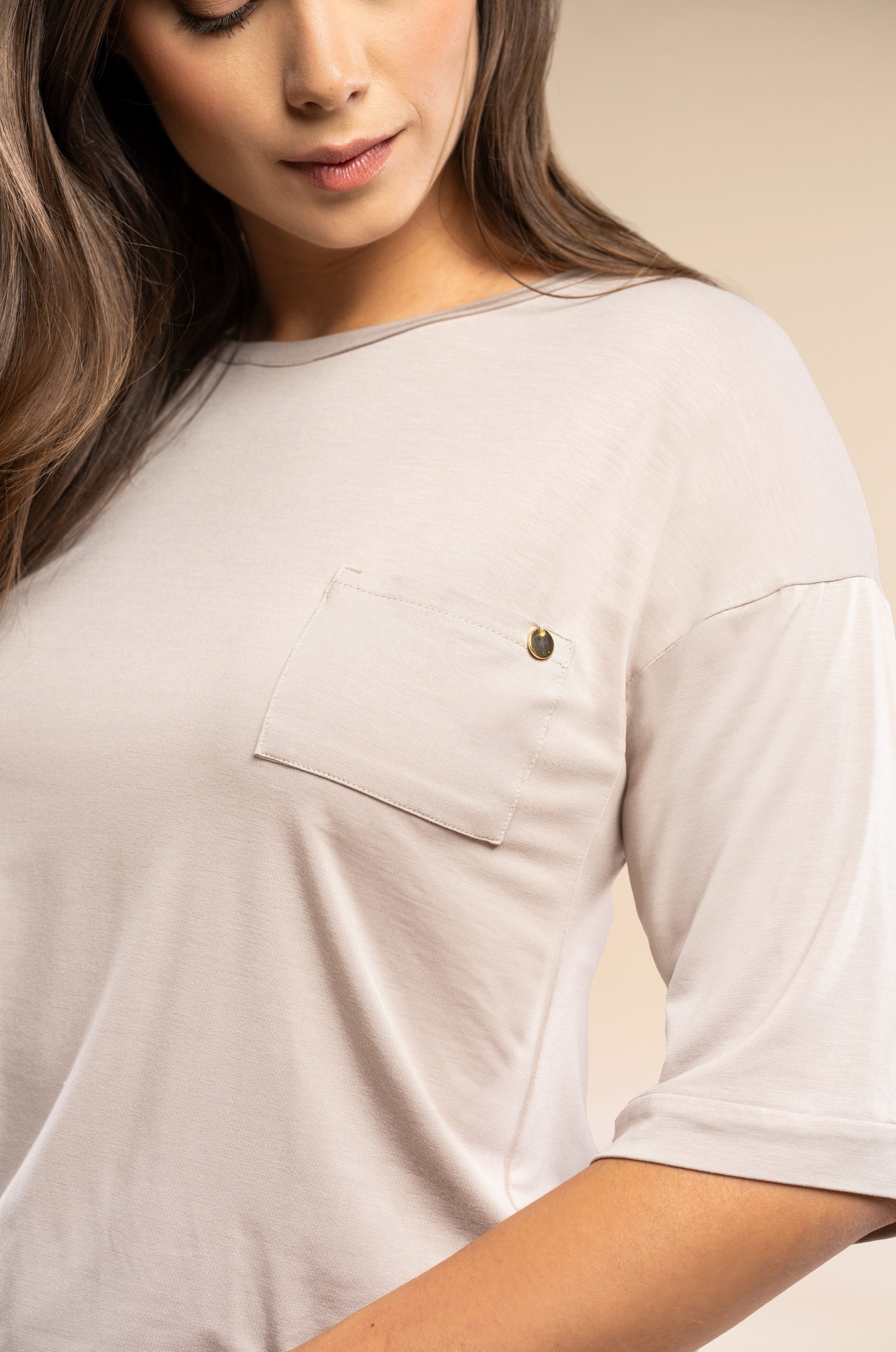 Mademoiselle Sommeil Pyjama Schlafanzug in Beige aus EcoVero™ Viskose – Halbarm & 7/8-Hose (2 tlg) edle Nachtwäsche aus luxuriösem Material