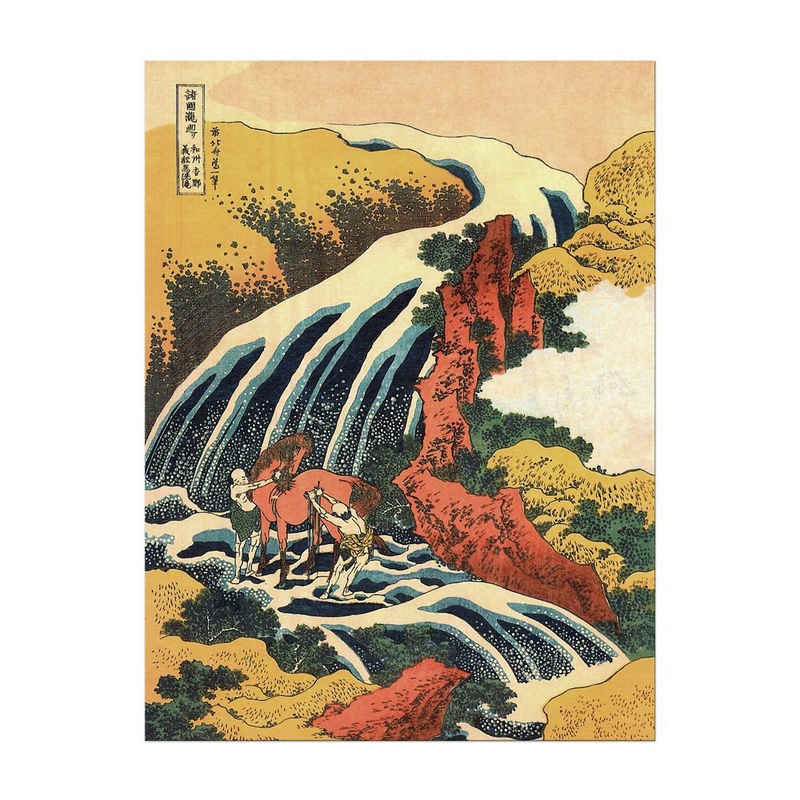 Bilderdepot24 Leinwandbild Alte Meister - Katsushika Hokusai - Yoshitsune Umarai Wasserfall, Menschen