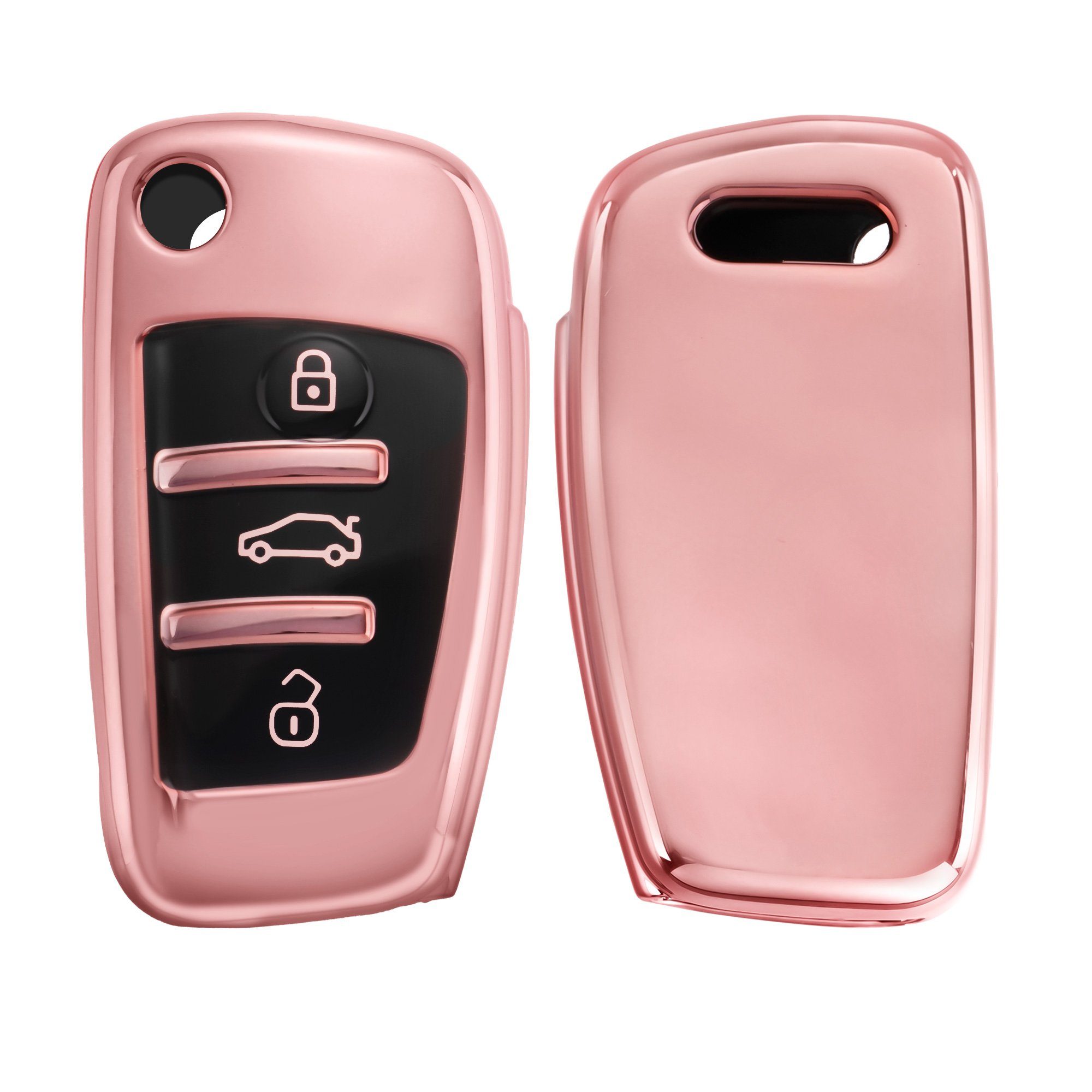 kwmobile Schlüsseltasche Autoschlüssel Hülle für Audi, Schlüsselhülle Silikon Case Schlüssel Cover Hochglanz Rosegold