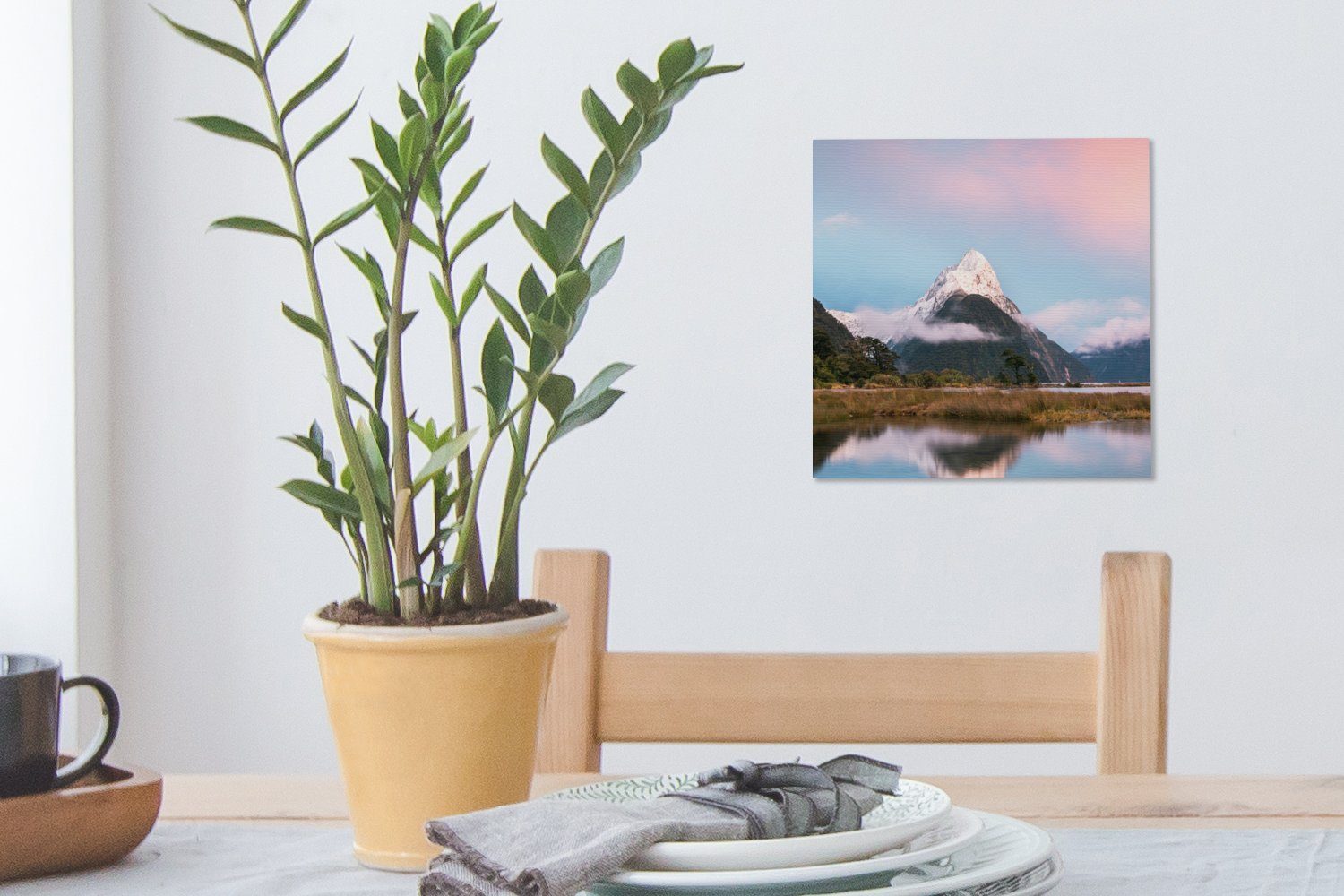 Bilder Leinwand Schlafzimmer - OneMillionCanvasses® Wohnzimmer für St), Leinwandbild Berg Neuseeland (1 - Spiegelung,