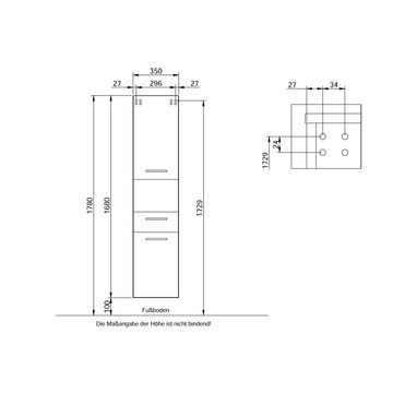 Lomadox Hochschrank QUEBEC-66 Badezimmer mit offenem Fach in weiß Hochglanz, B/H/T: 35/168/33 cm