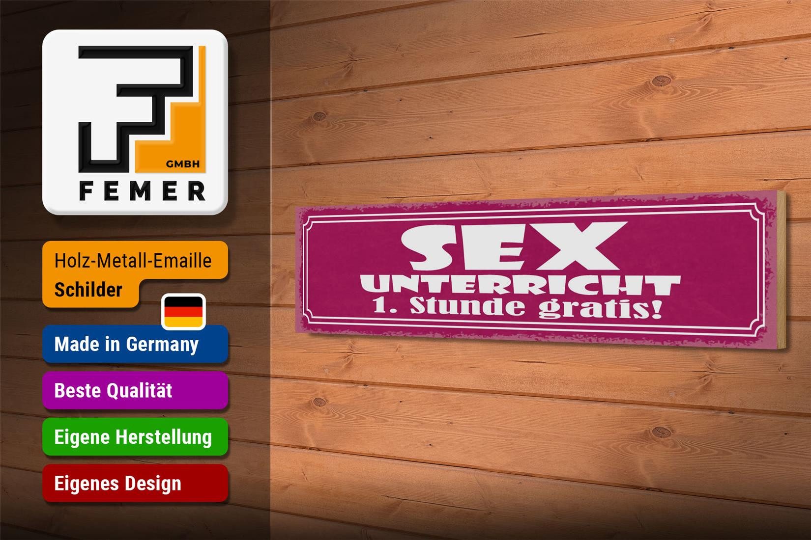 Femer GmbH Holzbild Spruch 46x10cm Sex Unterricht 1. Stunde gratis, Sprüche Zitate Lustiges (1 St), Glatte Holzfaserplatte (MDF), vorn beschichtet