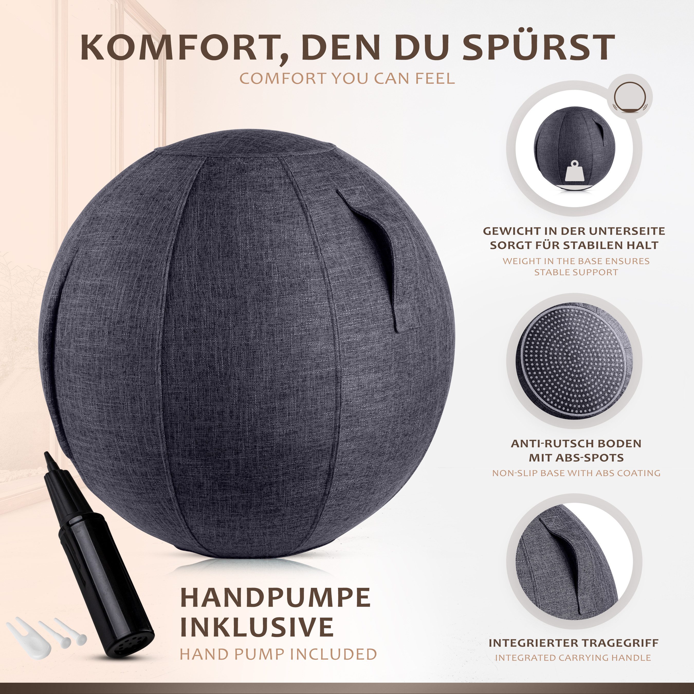 ONVAYA Gymnastikball 65cm - Yoga Ball - Sitzball - Fitnessball-Schwangerschaftball