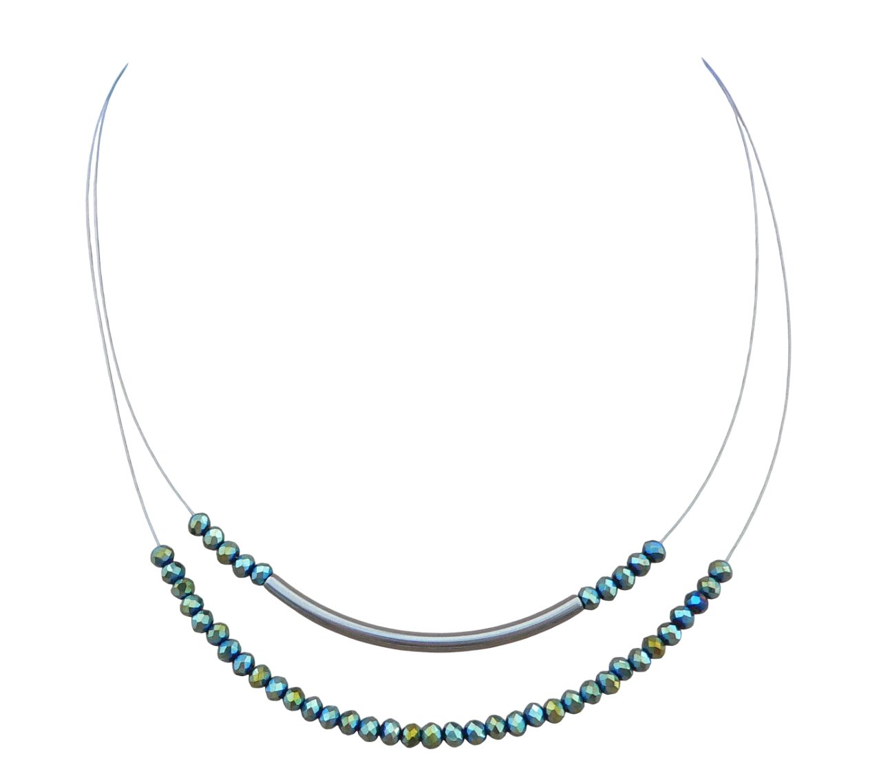 traumschmuck Collier 805a Collier 2 reihig Halskette Kristallglas Perlen Röhre Edelstahl (Geschenk, Muttertag, Weihnachten, Geburtstag, Valentinstag, inkl. Schmuckbox), handgefertigt, inkl Schmuckbox