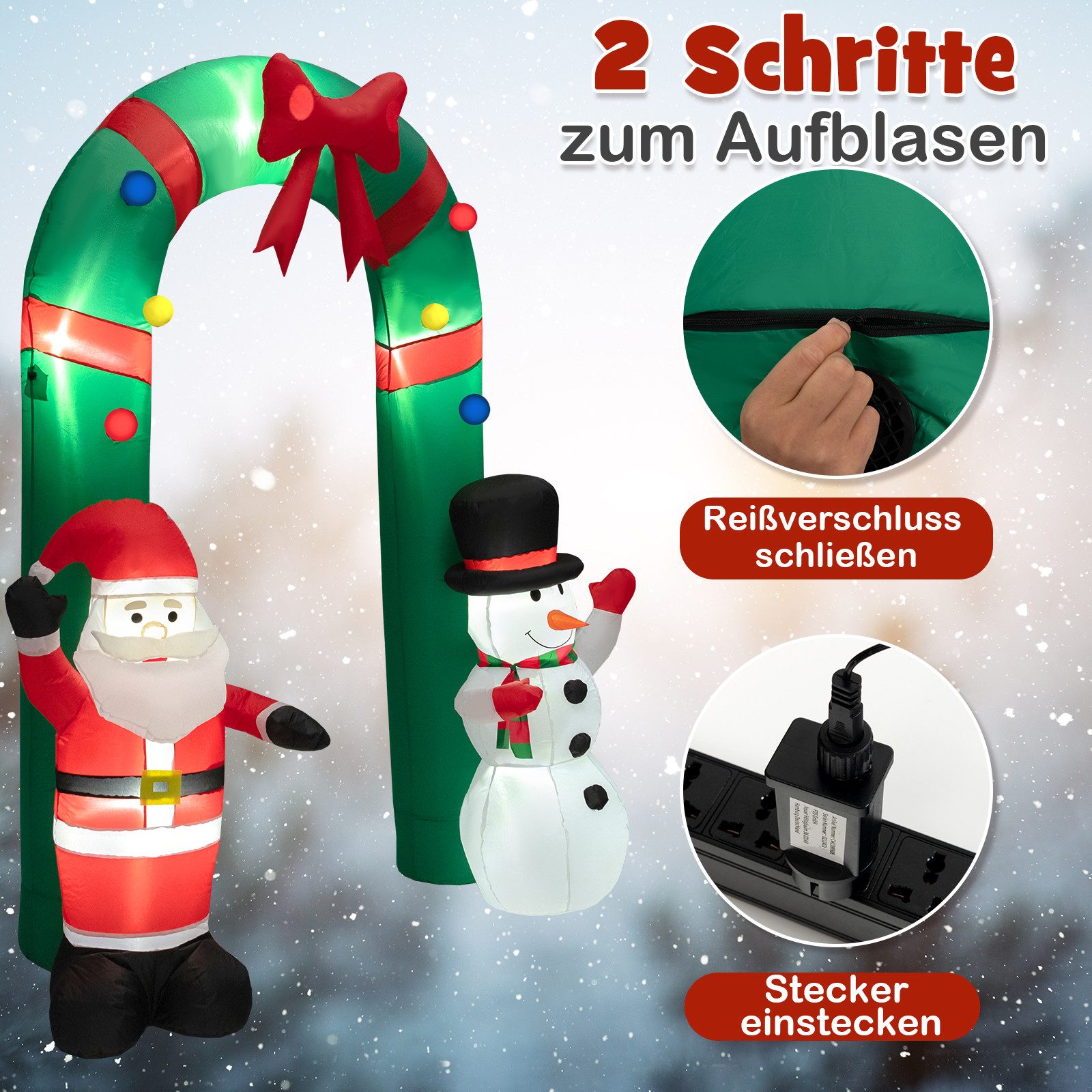 COSTWAY Weihnachtsfigur (1 St), aufblasbare Torbogen, Weihnachtsmann, mit LED, Gebläse, 245cm