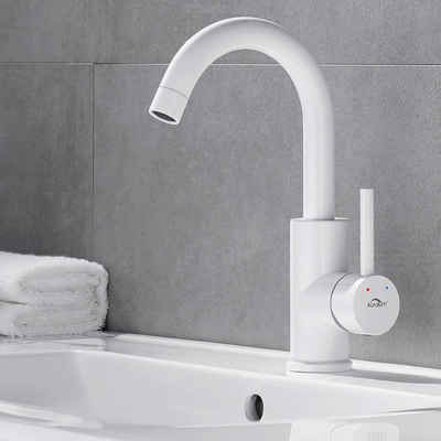 Auralum Badarmatur 360° Waschtischarmatur Wasserhahn Waschbecken Einhebel Mischbatterie Bad Gäste Waschtisch Mischbatterie,Weiß