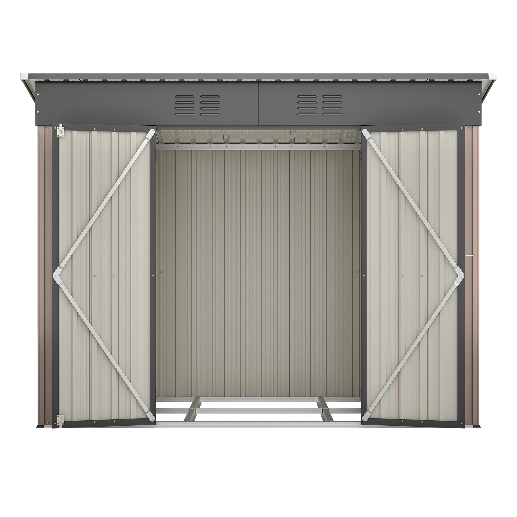 Rolipo Gerätehaus Metall-Anlehn-Geräteschuppen rostbeständig, wetterfest, BxT: 242x111 cm, (Set), Witterungsbeständiges Gartenhaus für Rasenmäher,Fahrräder & Mülltonnen