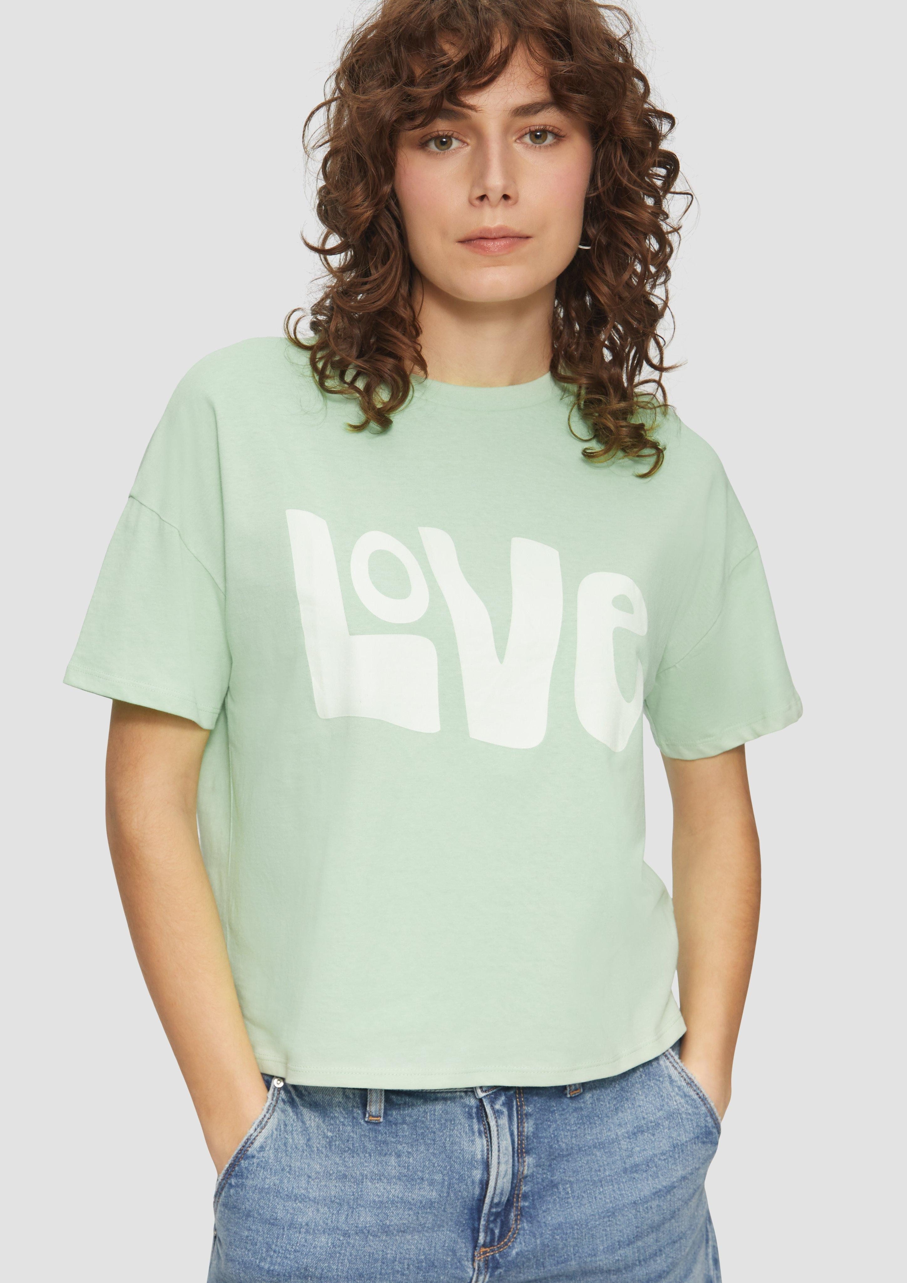 QS Kurzarmshirt Printshirt mit überschnittener Schulter günstig online kaufen