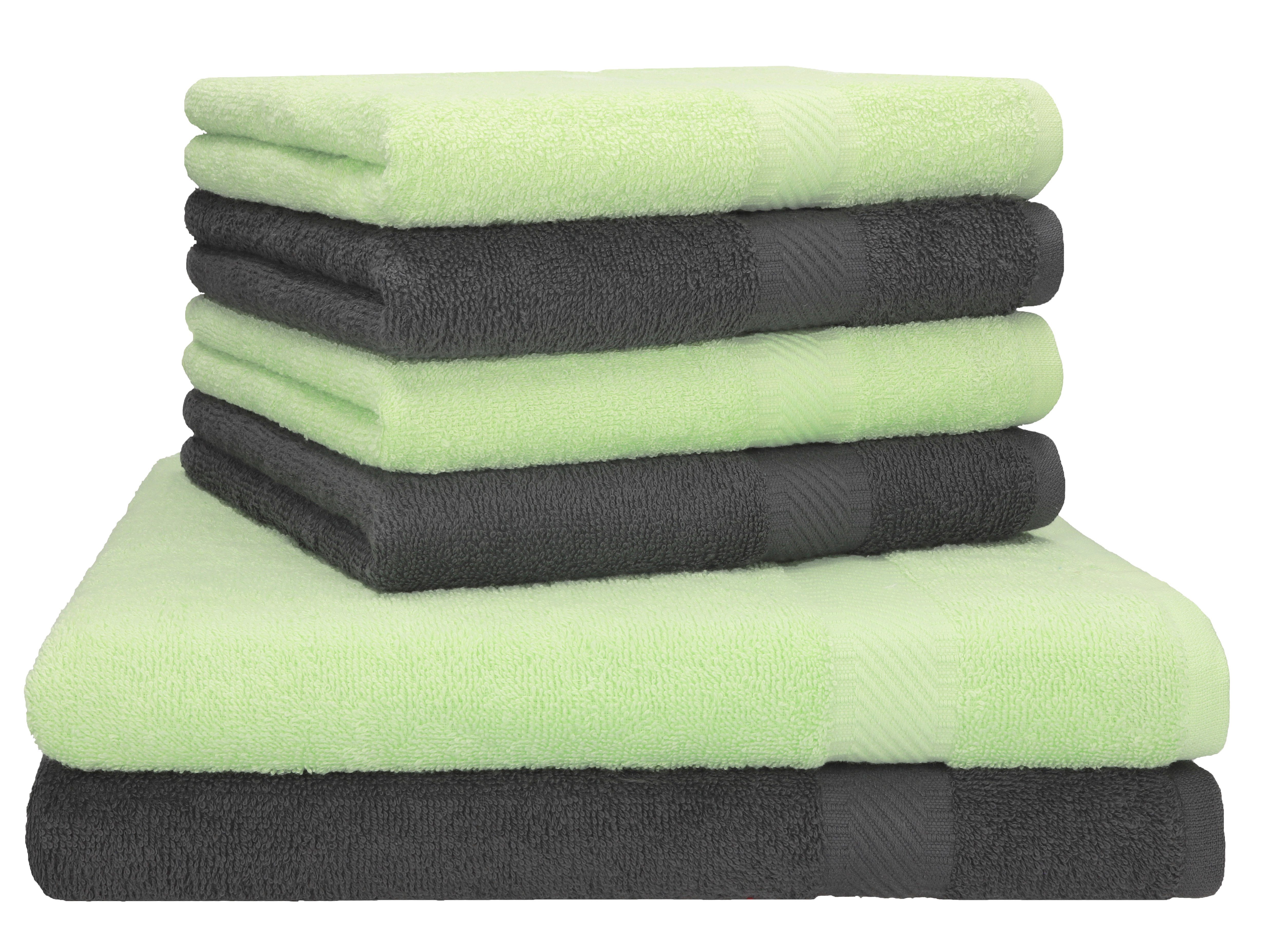 Betz Handtuch Set Palermo 6er 2x Liegetücher 70x140 cm 4x Handtücher, 100% Baumwolle anthrazit/grün