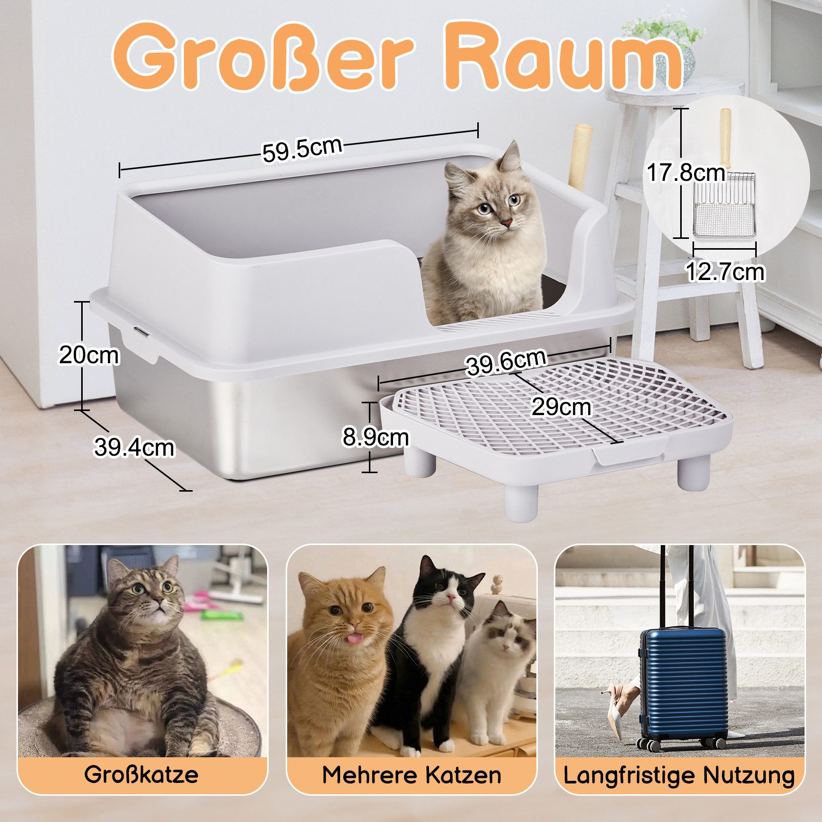LALAHO Katzentoilette Katzenklo, Halbgeschlossen Edelstahl, mit Pedal und S günstig online kaufen
