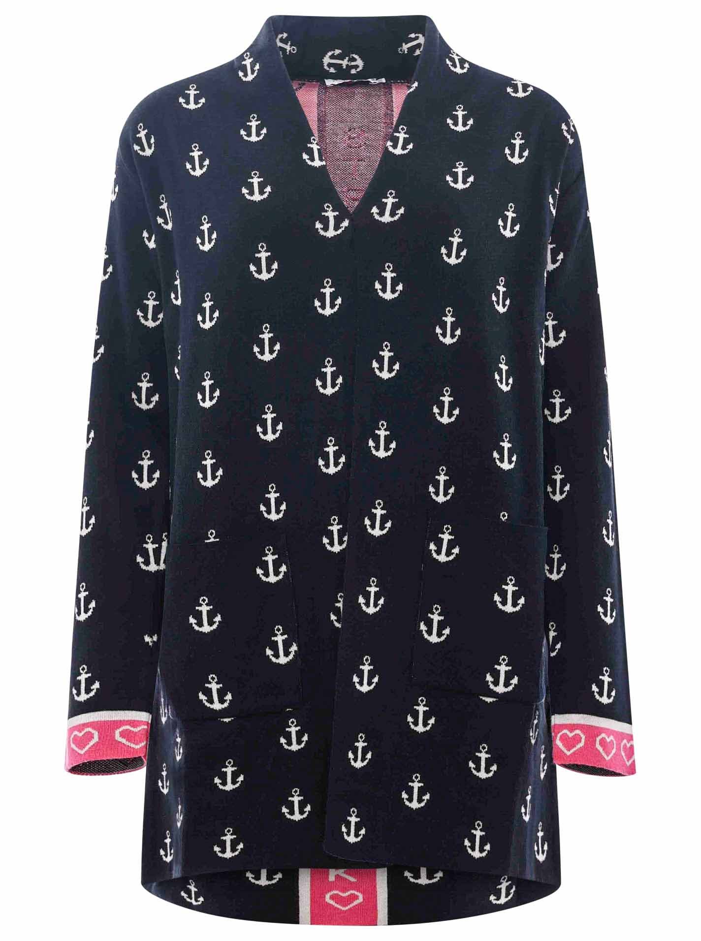 Zwillingsherz Cardigan "Anker & Strandglück" Schalkragen, günstig online kaufen