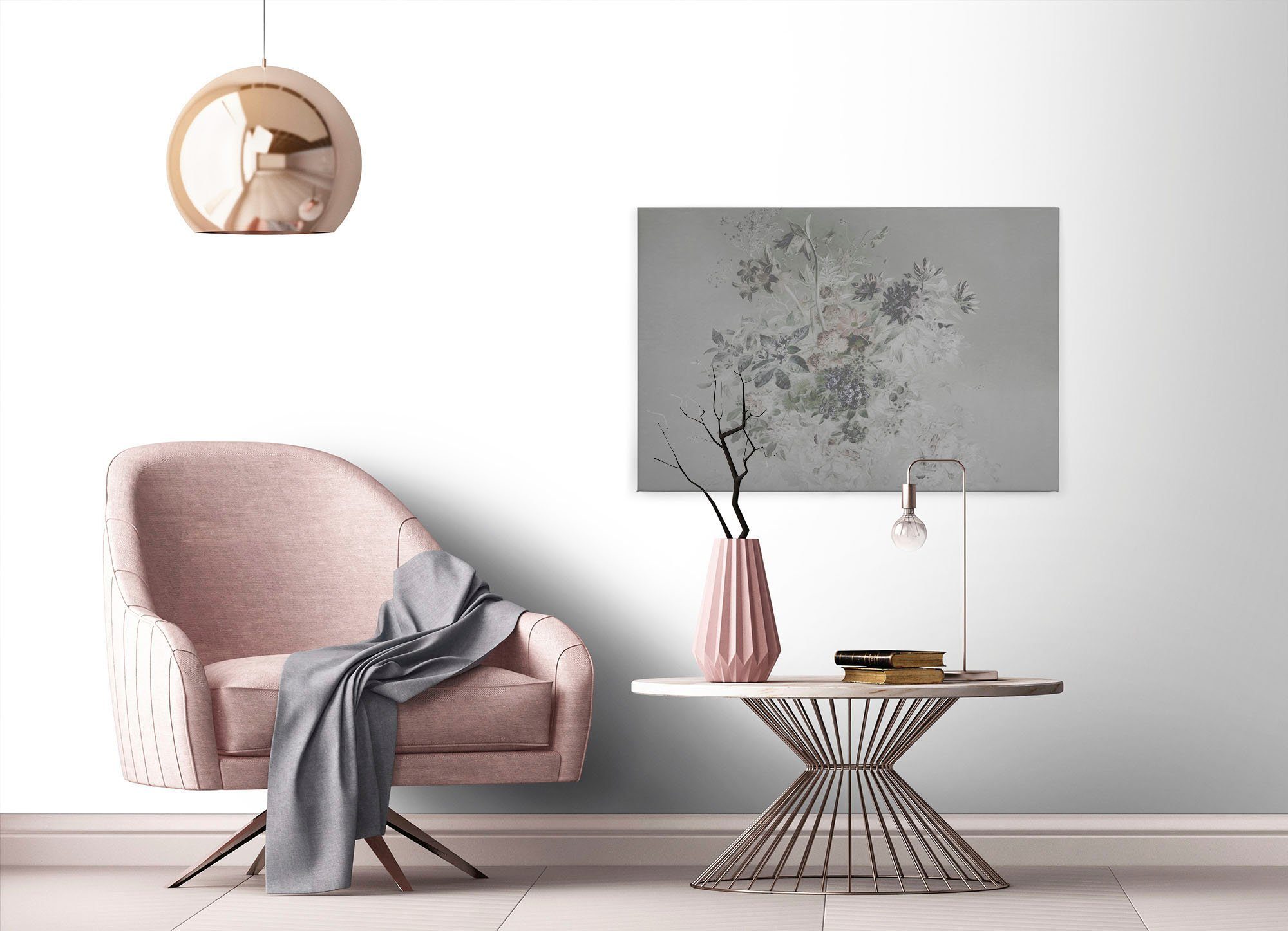 A.S. Création Leinwandbild bouquet pastel 3, Blumen, Kinder, Kunst (1 St), Keilrahmen Blumen Floral Grau Pastel Leinwand-Bild Wohnzimmer modern