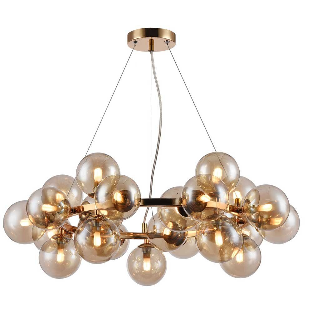 Licht-Trend Pendelleuchte Ø Glob Glamouröse farben Rauchglas Rauchfarben 25 x Hängeleuchte 70cm Goldfarben