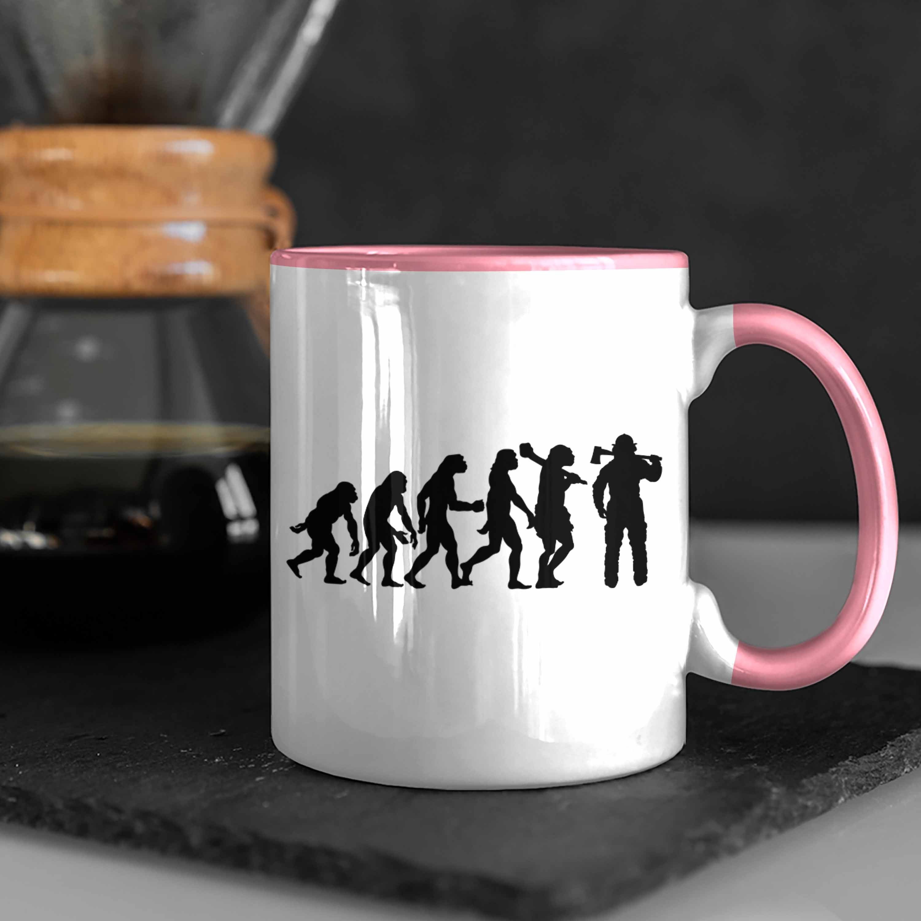 Männer Trendation Feuerwehrmann Tasse Feuerwehr Geburtstag - Trendation Spruch Evolution Geschenk für Rosa Tasse