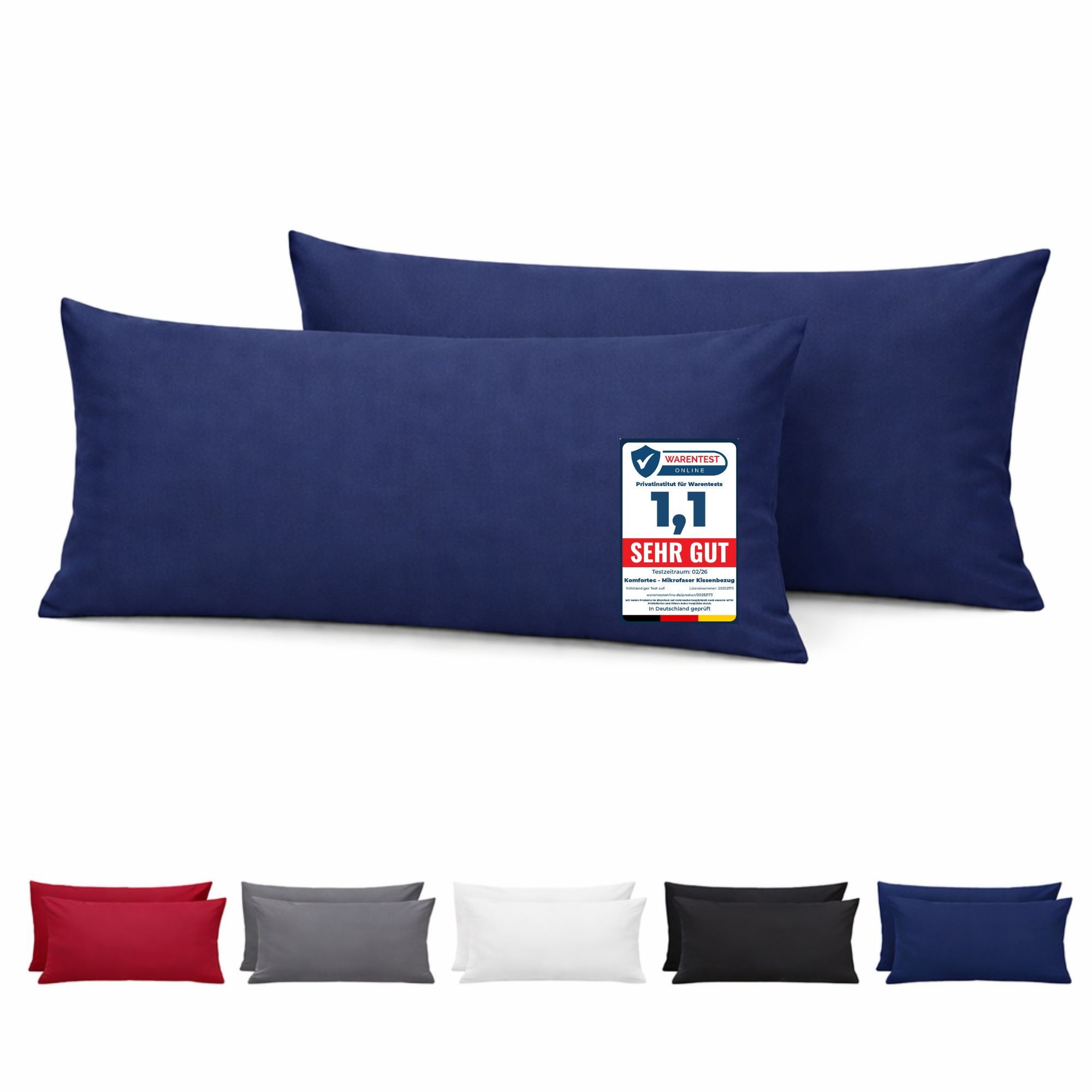 Komfortec Kissenbezug Premium Kopfkissenbezug, gebürstet 100% Mikrofaser 90g/m², (2 Stück), 40x80 cm mit Reißverschluss, Superweiches Kissenhülle Set