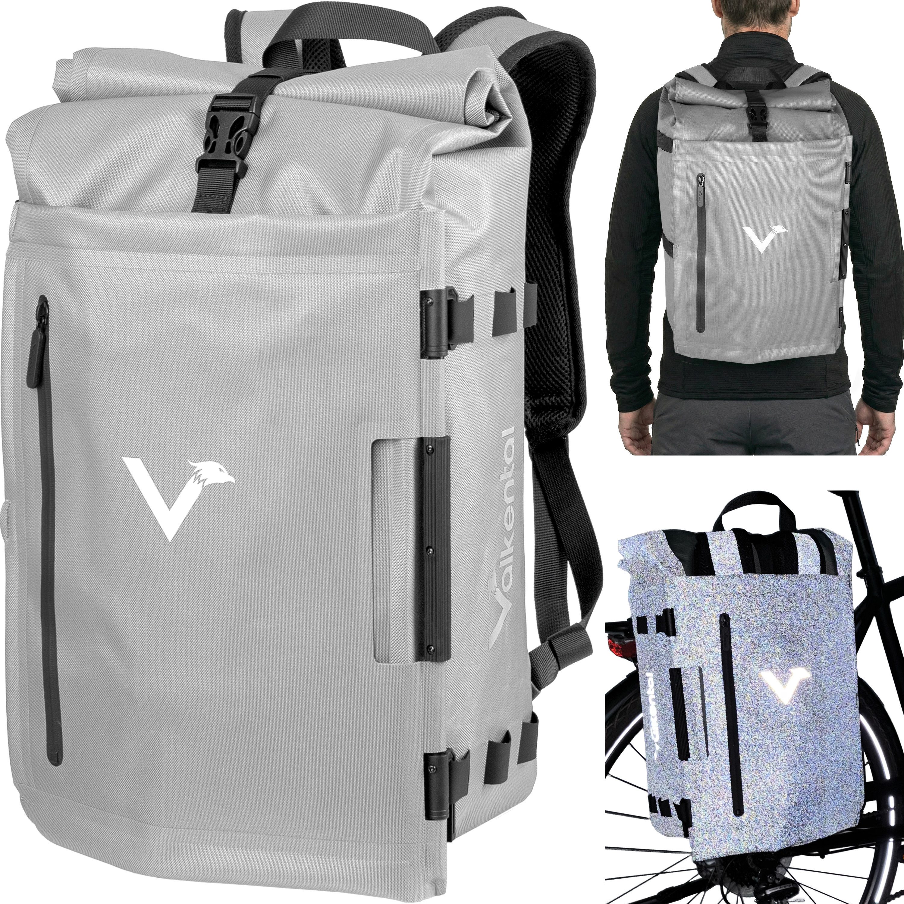 Valkental Fahrradtasche TrailX 2in1 Gepäckträgertasche & Rucksack (28L, Laptopfach, Rückenpolster), wasserdicht & reflektierend