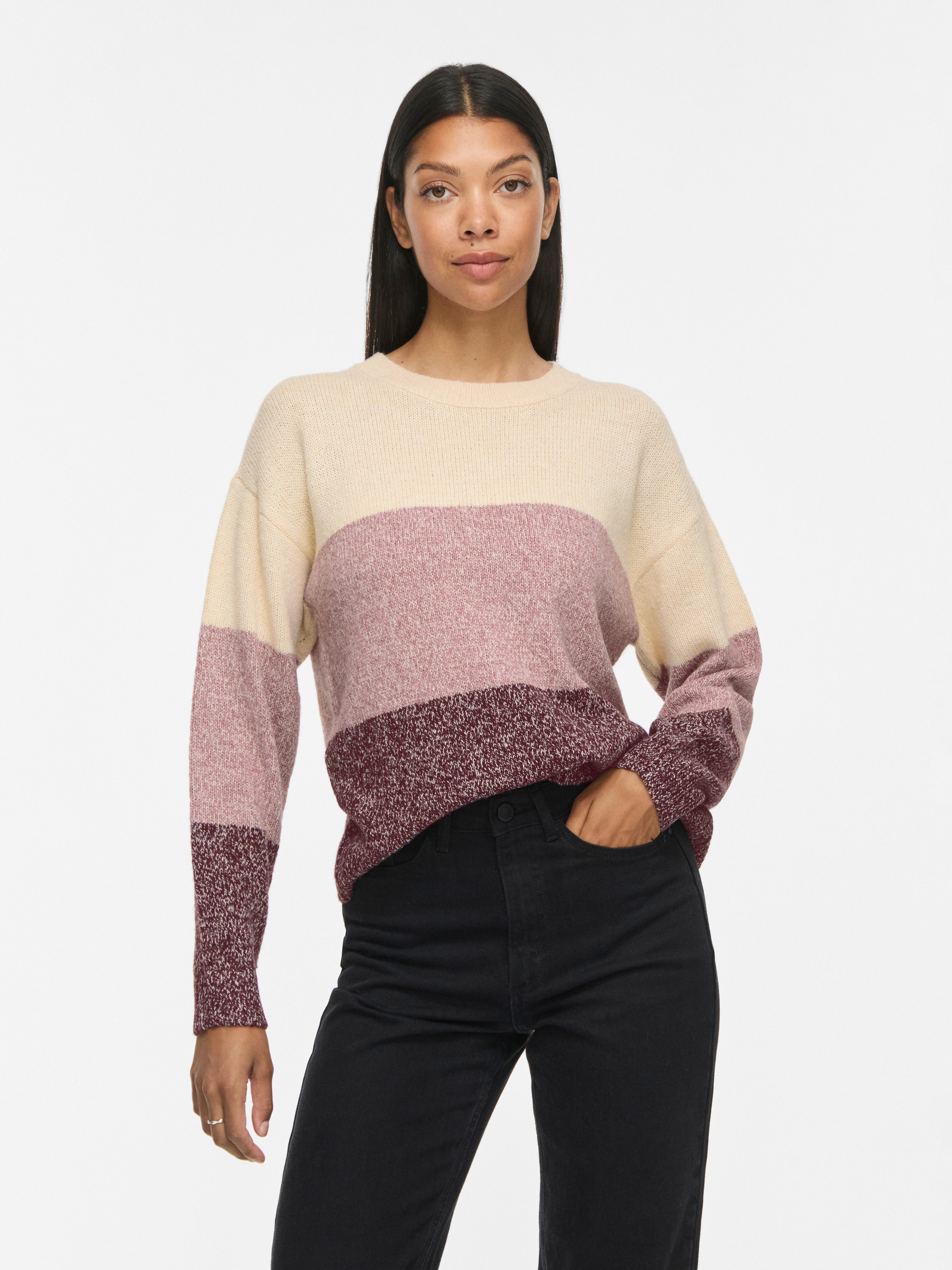 Vila Strickpullover VISPOSA O-NECK L/S STRIPE KNIT TOP/PB Materialmix