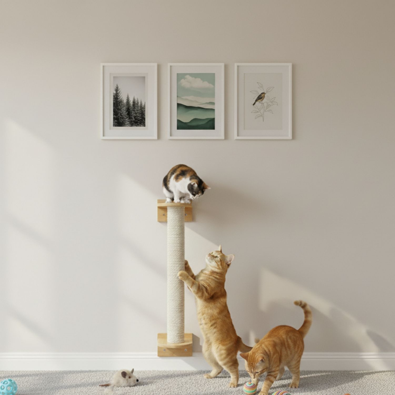 eyepower Kratzbaum zur Wandmontage - 66 cm Wandkratzbaum für Katzen - Sisal Kratzstamm, Sistammstamm Wand - Katzenkratzbaum platzsparend - Kletterwand Katze