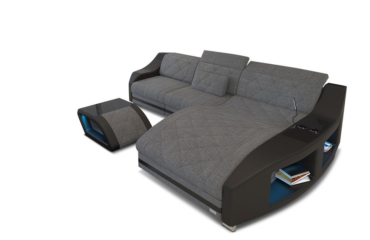 Swing grau-schwarz Stoffsofa, wahlweise Strukturstoff Dreams Form H Couch Stoffcouch mit Design Polster Bettfunktion Stoffsofa Sofa Ecksofa L