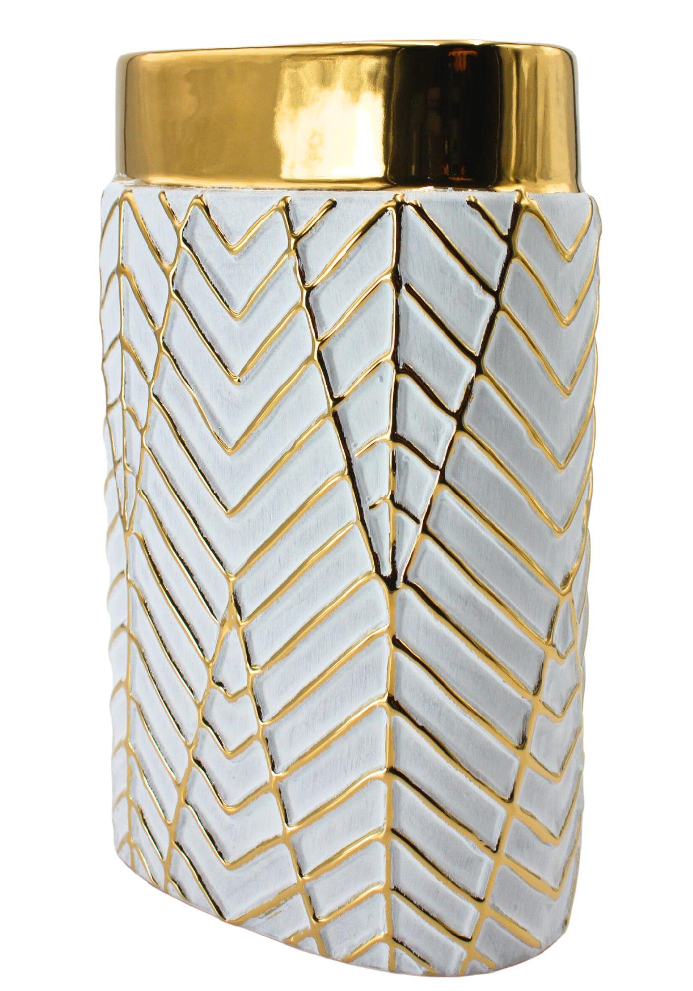 Dekohelden24 Dekovase Edle hochwertige Keramik Vase in weiß und gold, verschieden Muster (1 Vase, 1 St)