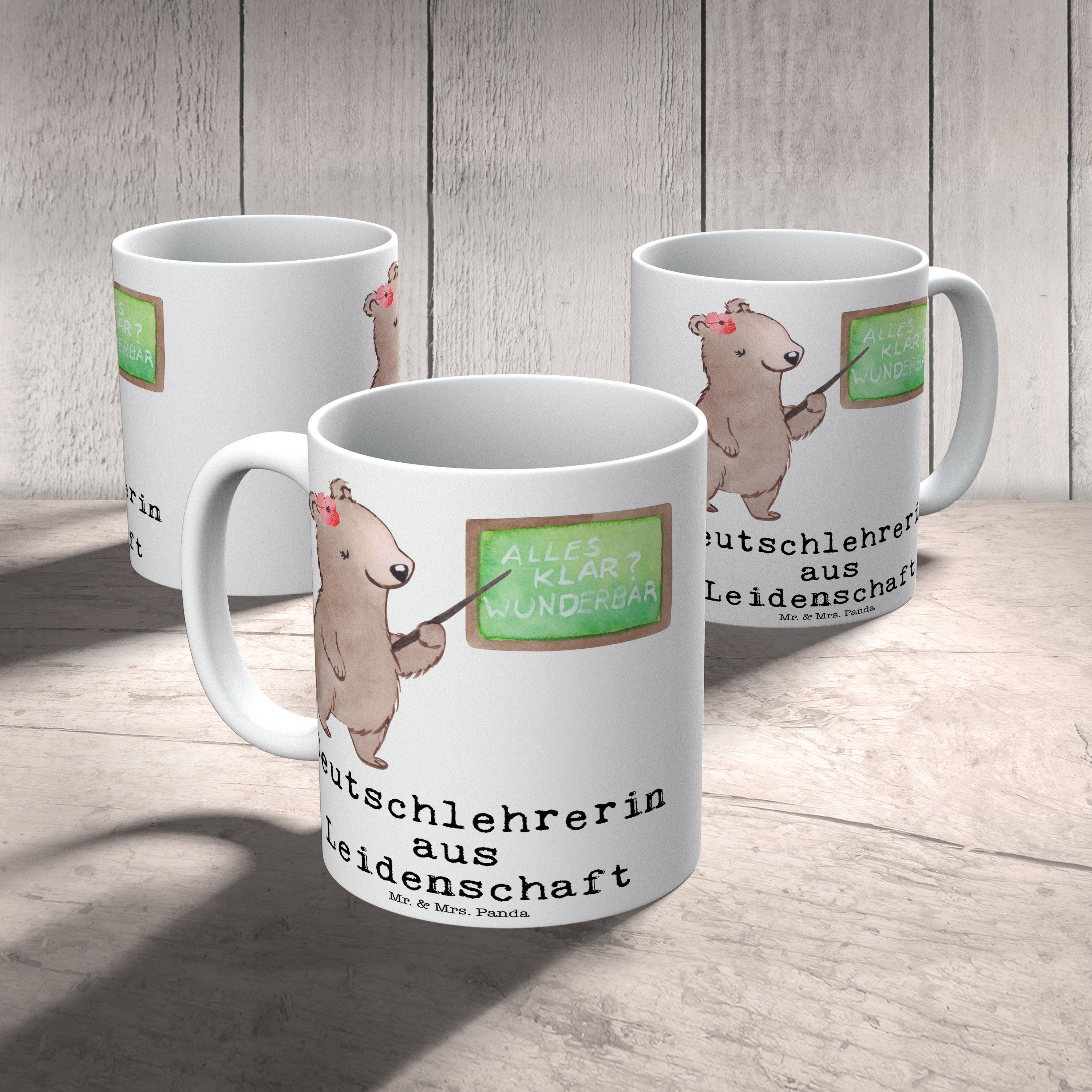 Panda Tasse & Mrs. Keramik Deutschlehrerin Geschenk, - Weiß Mr. aus Leidenschaft - Deutschunterricht,