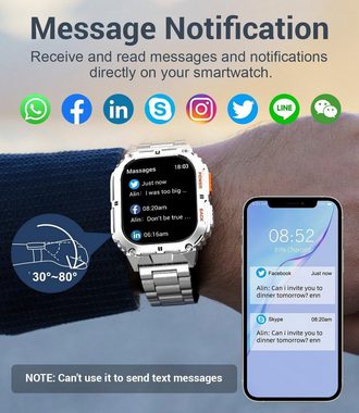 Lige Smartwatch (1,95 Zoll, Andriod iOS), Herren mit Telefonfunktion Schlafüberwachung für 100+ Sportmodi, IP68