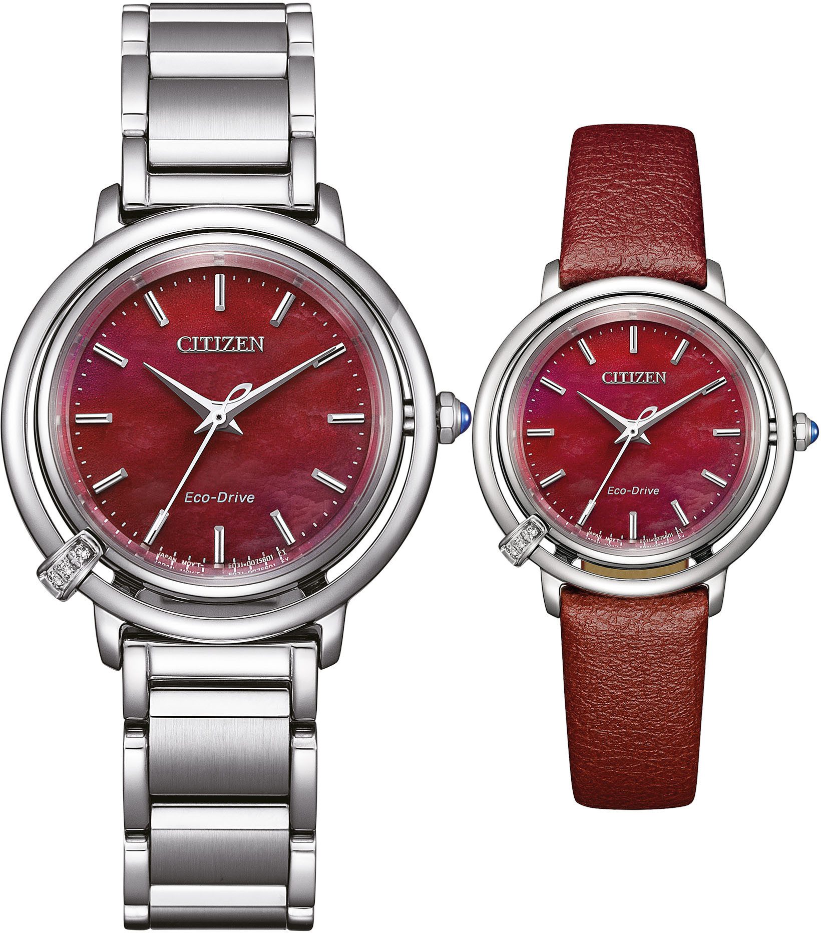 Citizen Solaruhr EM1090-78X, (Set, 2-tlg., mit Wechselband aus veganer Lederalternative (Apfel), Armbanduhr, Damenuhr, Diamanten, Saphirglas, Edelstahlarmband