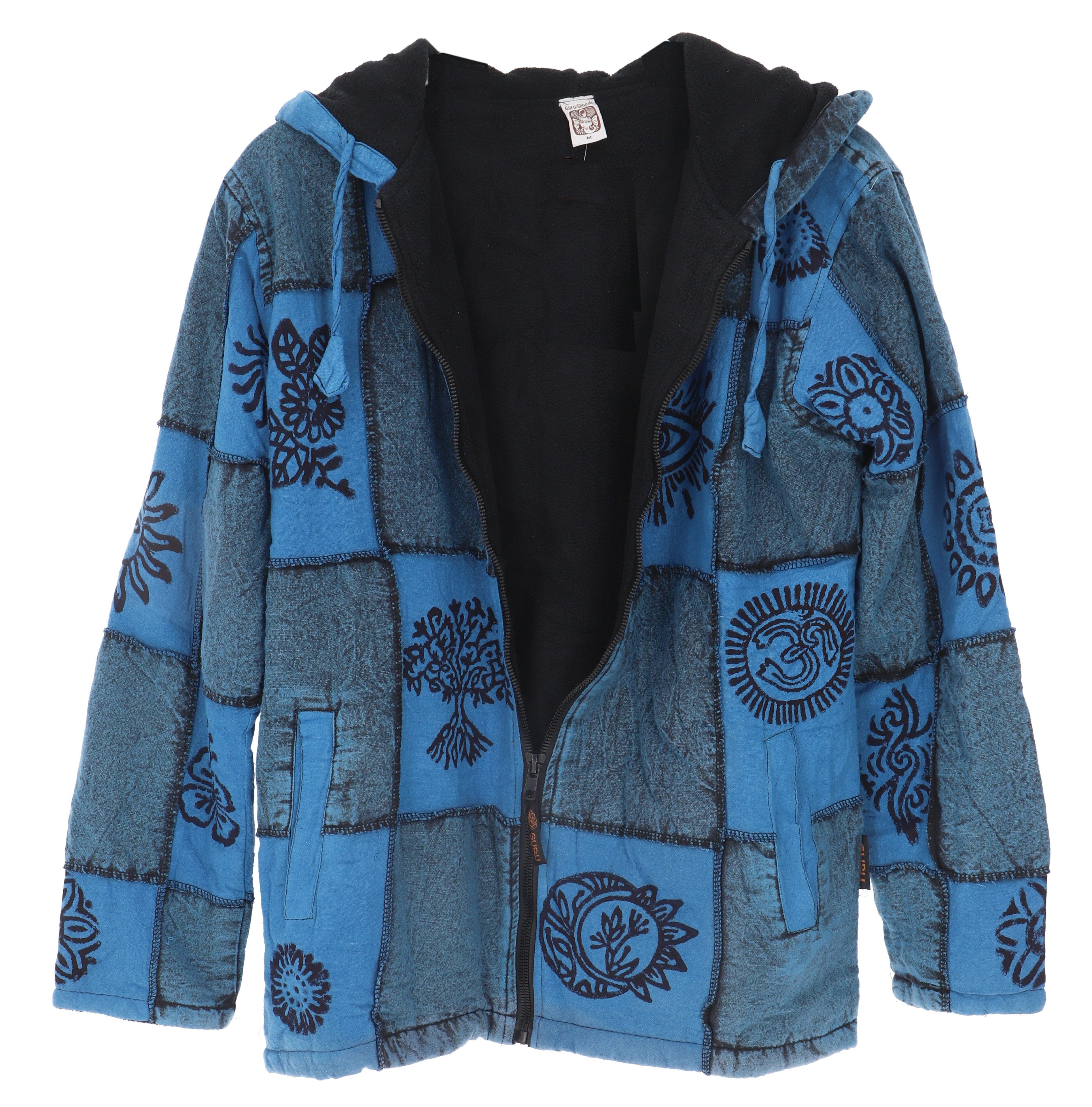 Guru-Shop Strickjacke Goa Jacke, Patchwork Sweatshirt Jacke - blau Hippie, Ethno Style, alternative Bekleidung