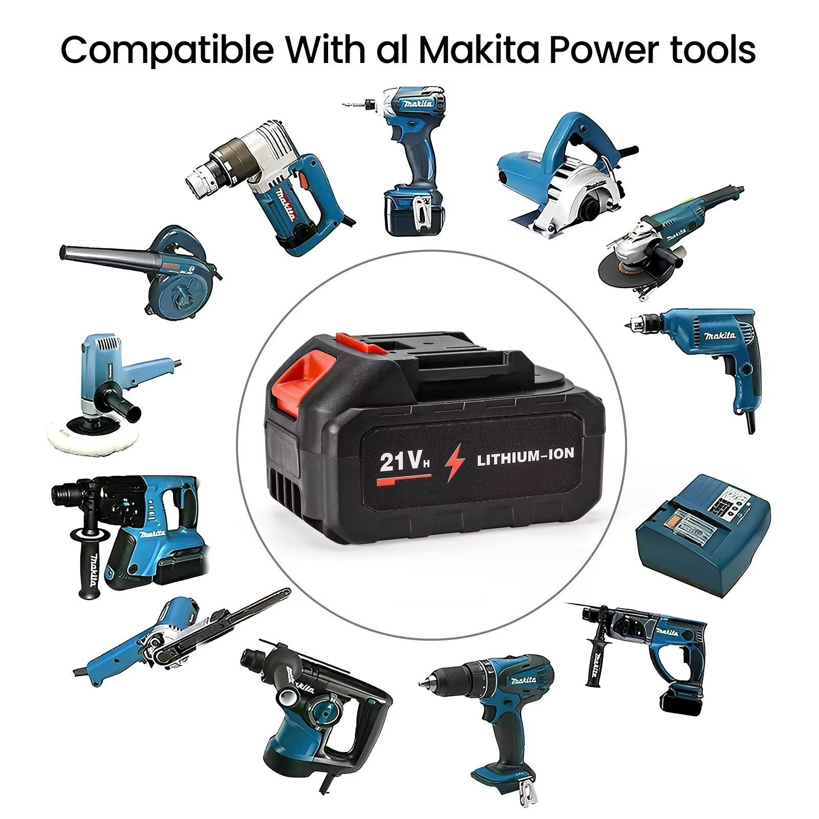 Athlix 2er Pack Ersatzakkus für Makita 21V 6500mAh mit Ladegerät Akku 6500 mAh (21 V), Robustes, stoßgeschütztes Gehäuse - Tiefentladungsschutz