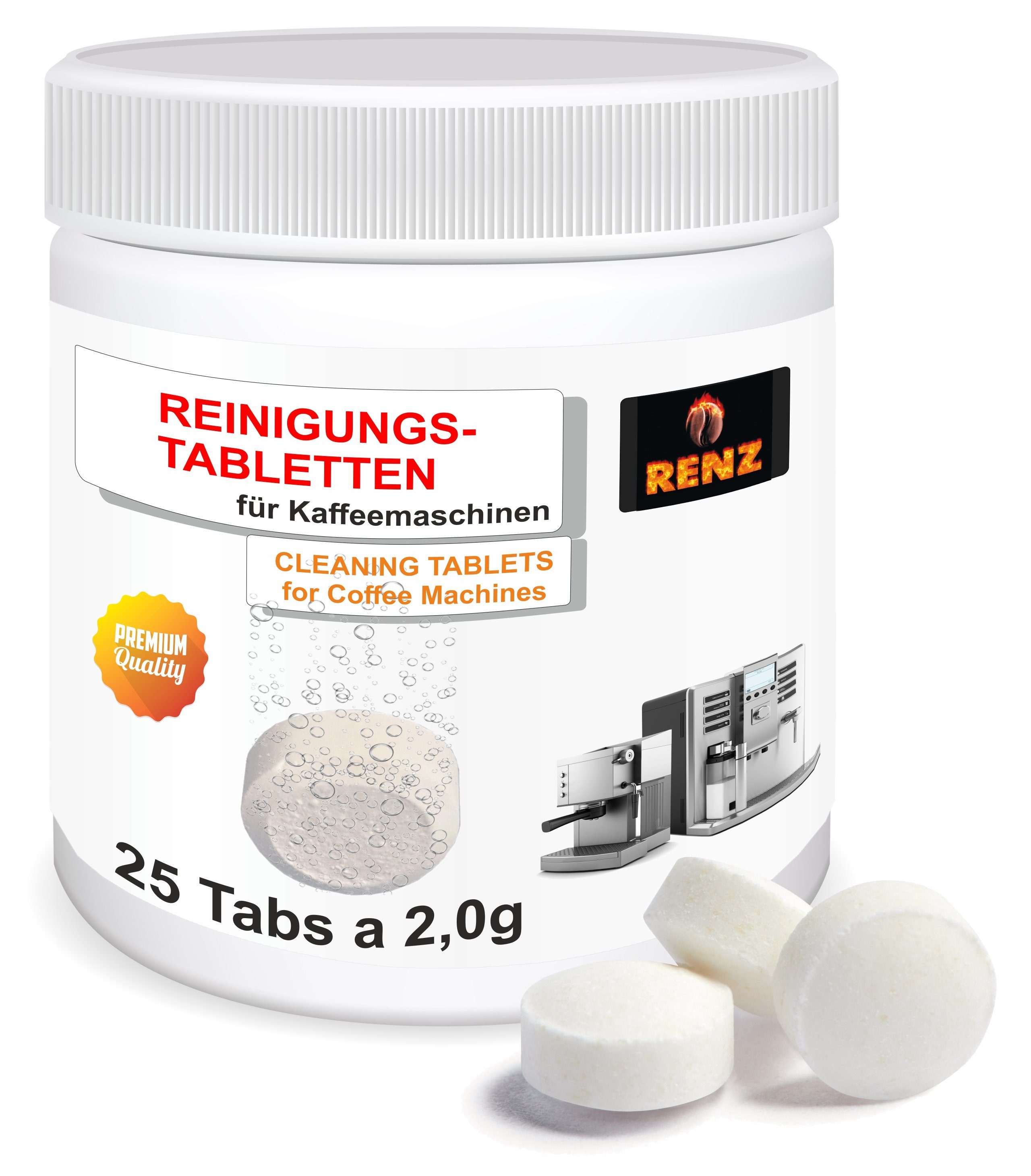 RENZ Reinigertabs a`2g Reinigungstabletten (passend für Kaffeevollautomaten und Siebträgermaschinen, [25-St. wie Siemens Bosch DeLonghi Melitta Beem Krups Philips Gastroback Sage in Dose)
