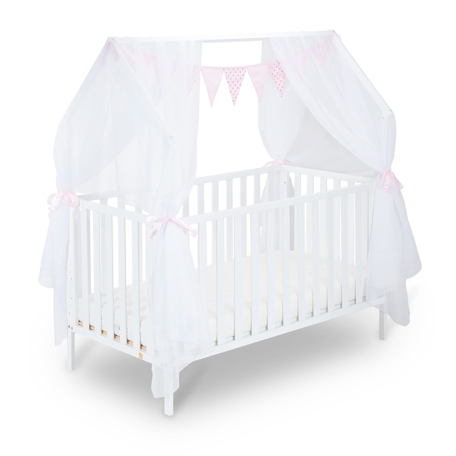 Kinderbett Hausbett Schlafmütze 140 x 70 cm Liegefläche, weiß lackiert