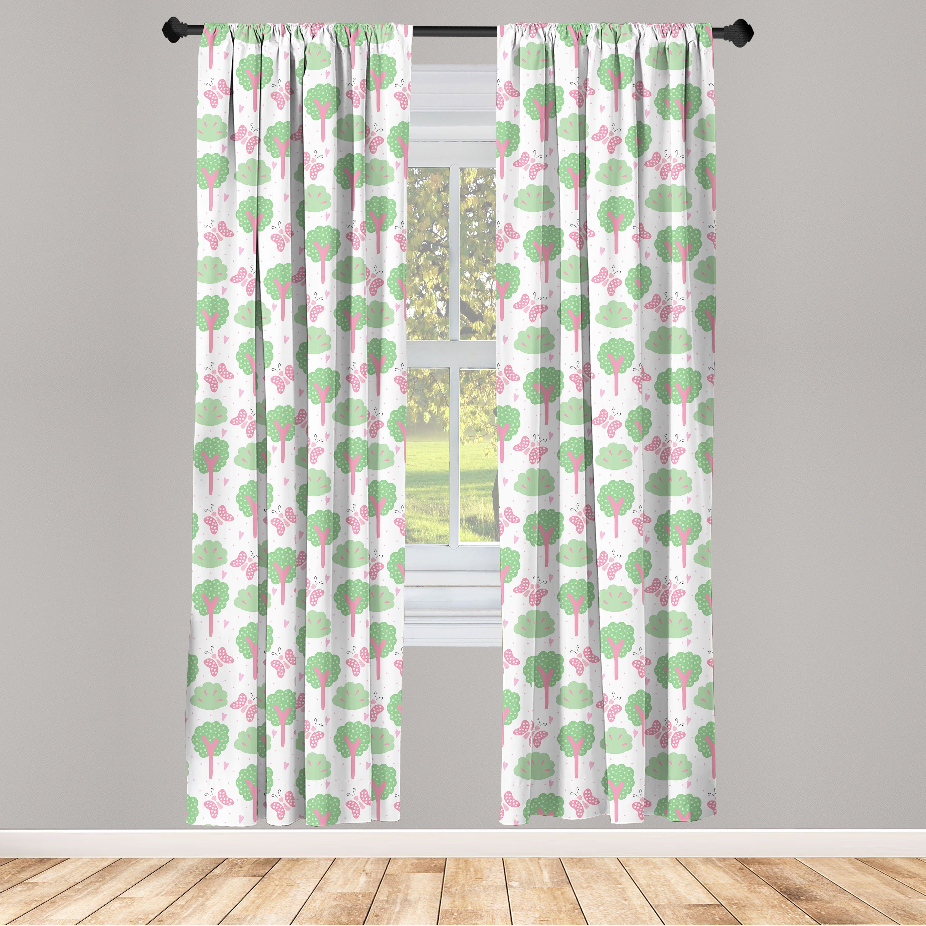 Gardine Vorhang für Wohnzimmer Schlafzimmer Dekor, Abakuhaus, Microfaser, Wald Bäume Sträucher Schmetterlinge